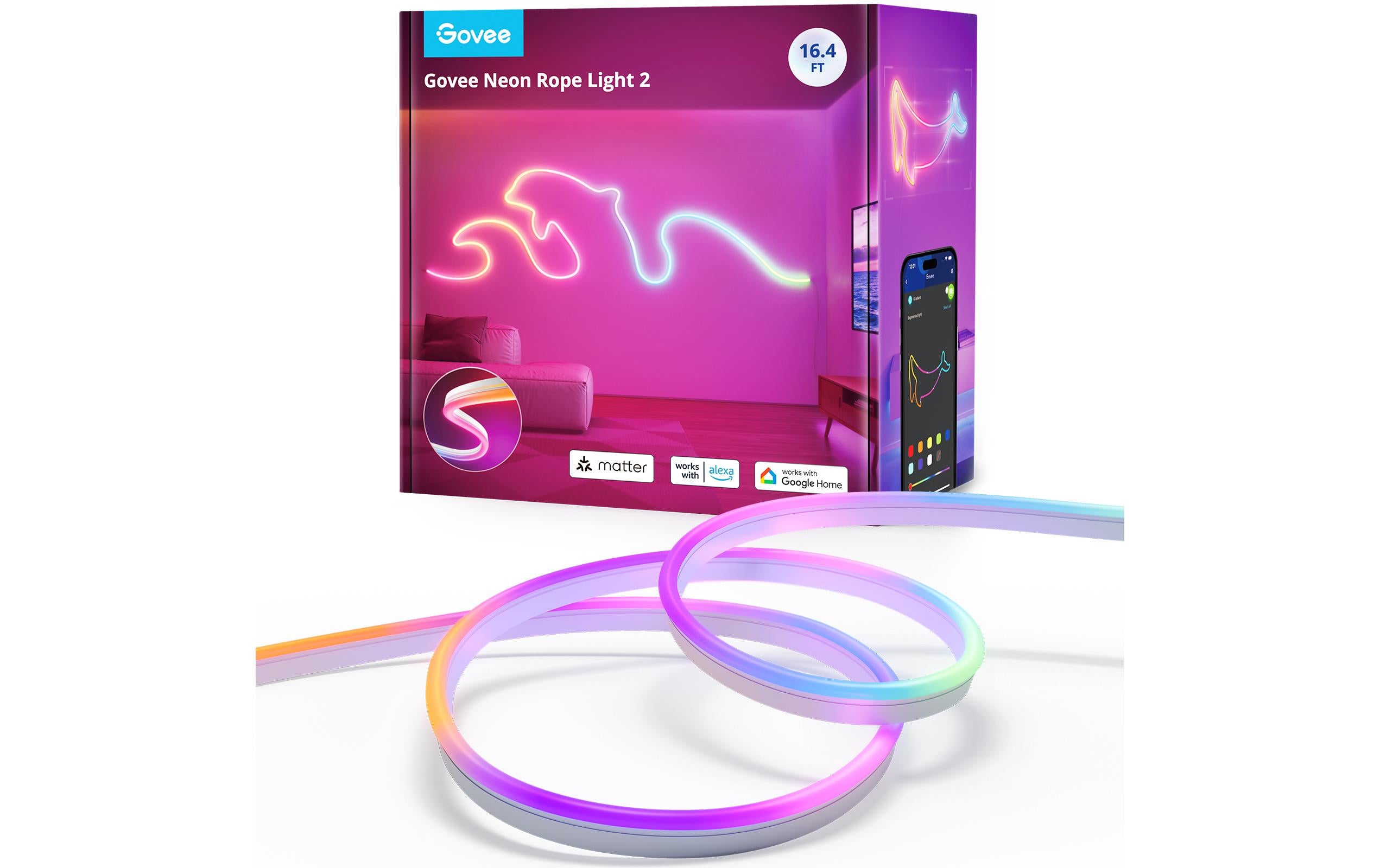 Govee LED-Streifen Aussen – 5 m, 173 lm, 48 W, RGBIC, Netzbetrieb, Bluetooth, für Siri, Weiss