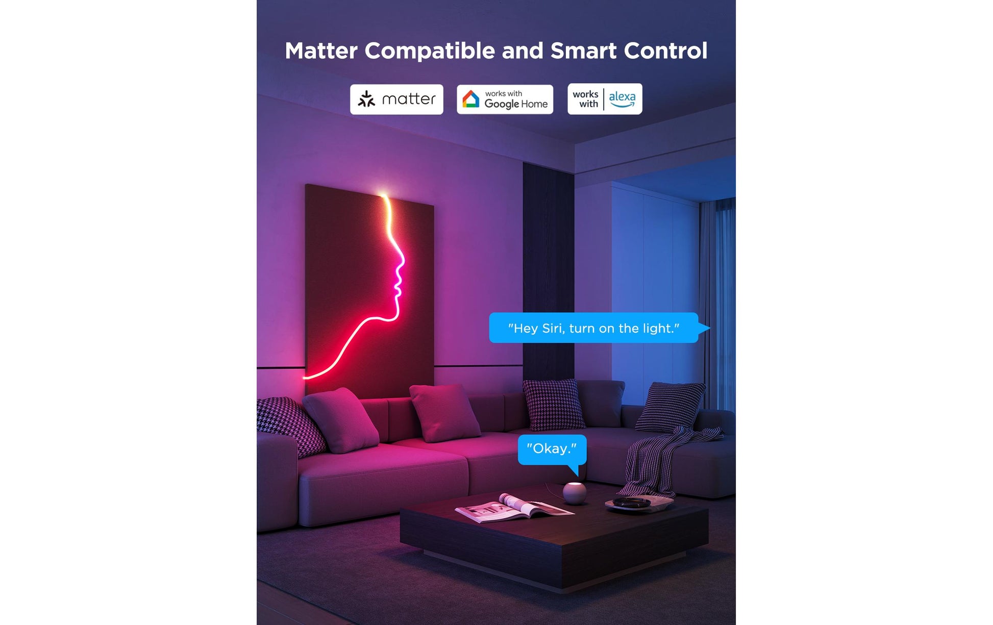 Govee LED-Streifen Neon Matter – 4 m, 48 W, RGBIC, BT, für Alexa, weiss