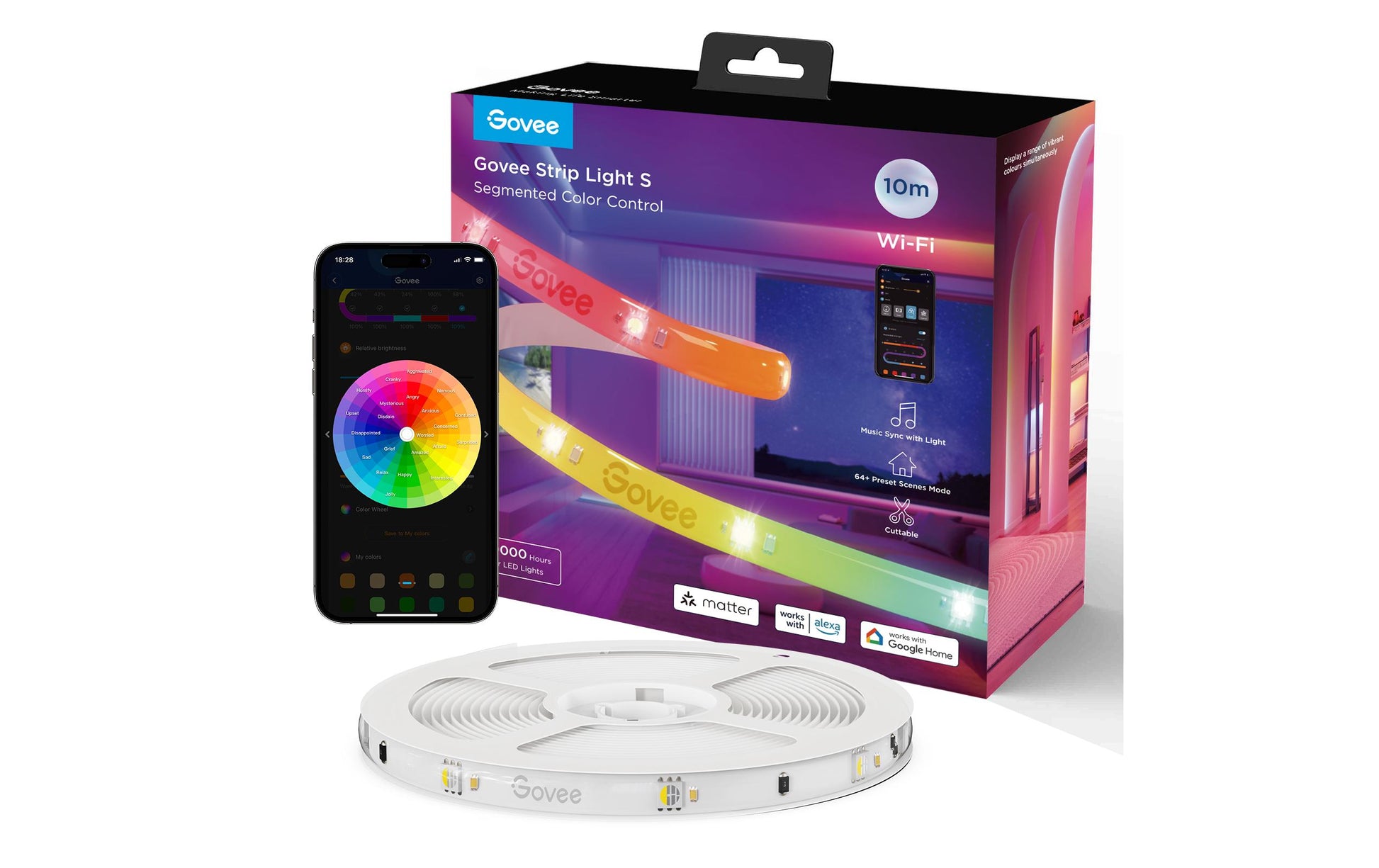 Govee LED-Strip – 10 m, 36 W, RGBIC, Matter, WiFi/BT, für Alexa, weiss