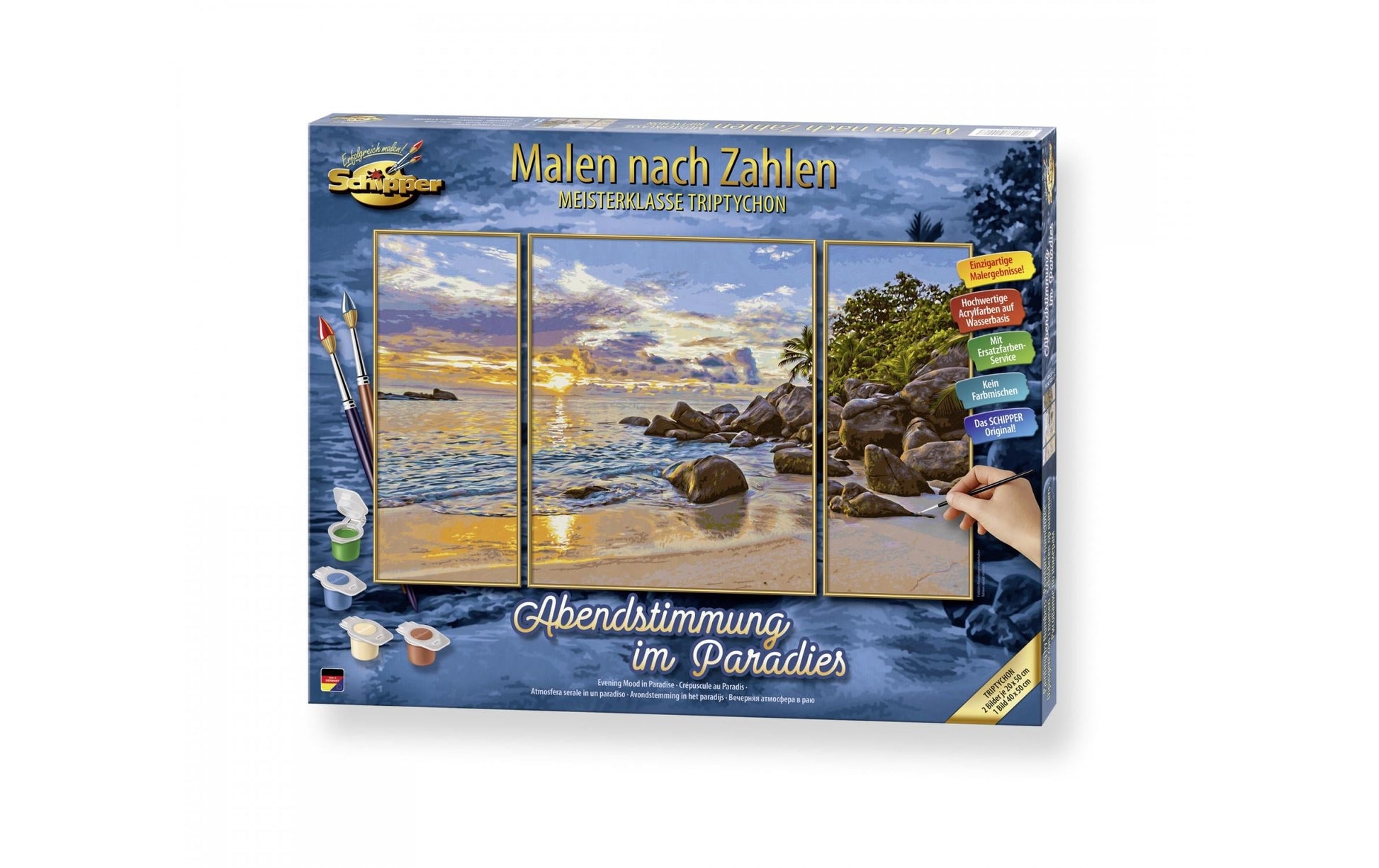 Schipper Malen-nach-Zahlen-Set – Abendstimmung im Paradies – 3-teilig, 80 × 50 cm – ab 14 Jahren