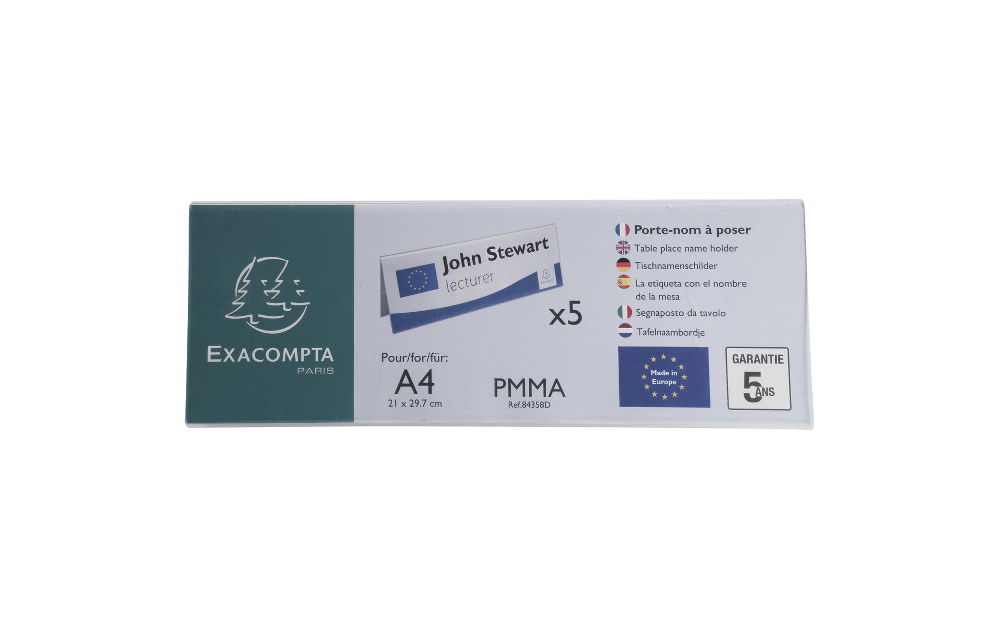 Exacompta Namensschild – 300 × 70 mm – Acryl – Weiss – 5 Stk.