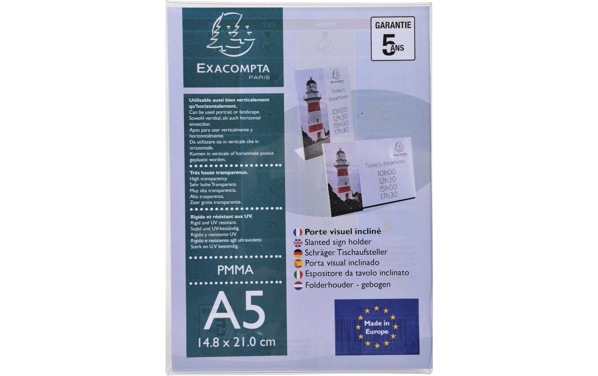 Exacompta Tischaufsteller – für A5 – 1 Fach – Hochformat – transparent – Acryl – 150×214×76 mm