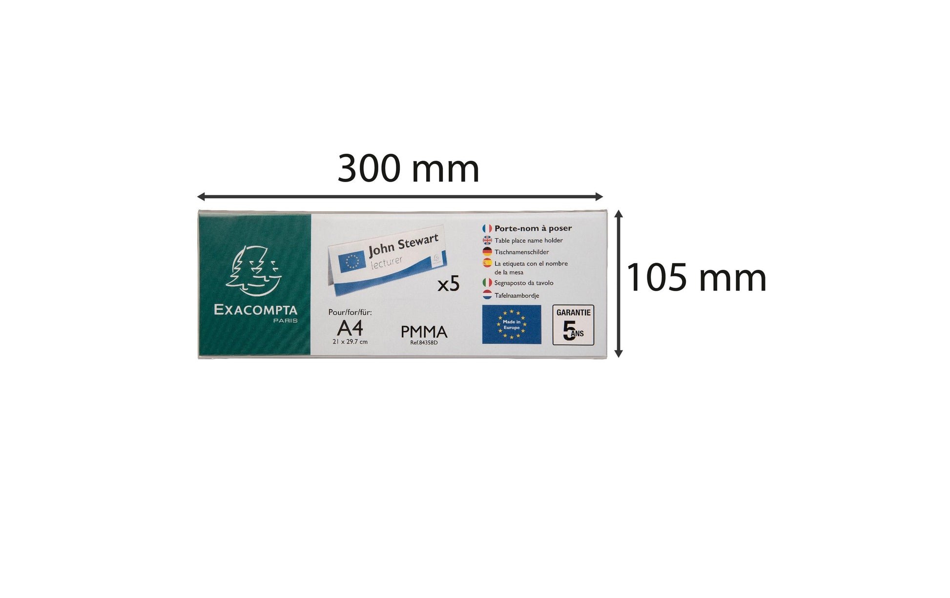Exacompta Namensschild – 300 × 70 mm – Acryl – Weiss – 5 Stk.