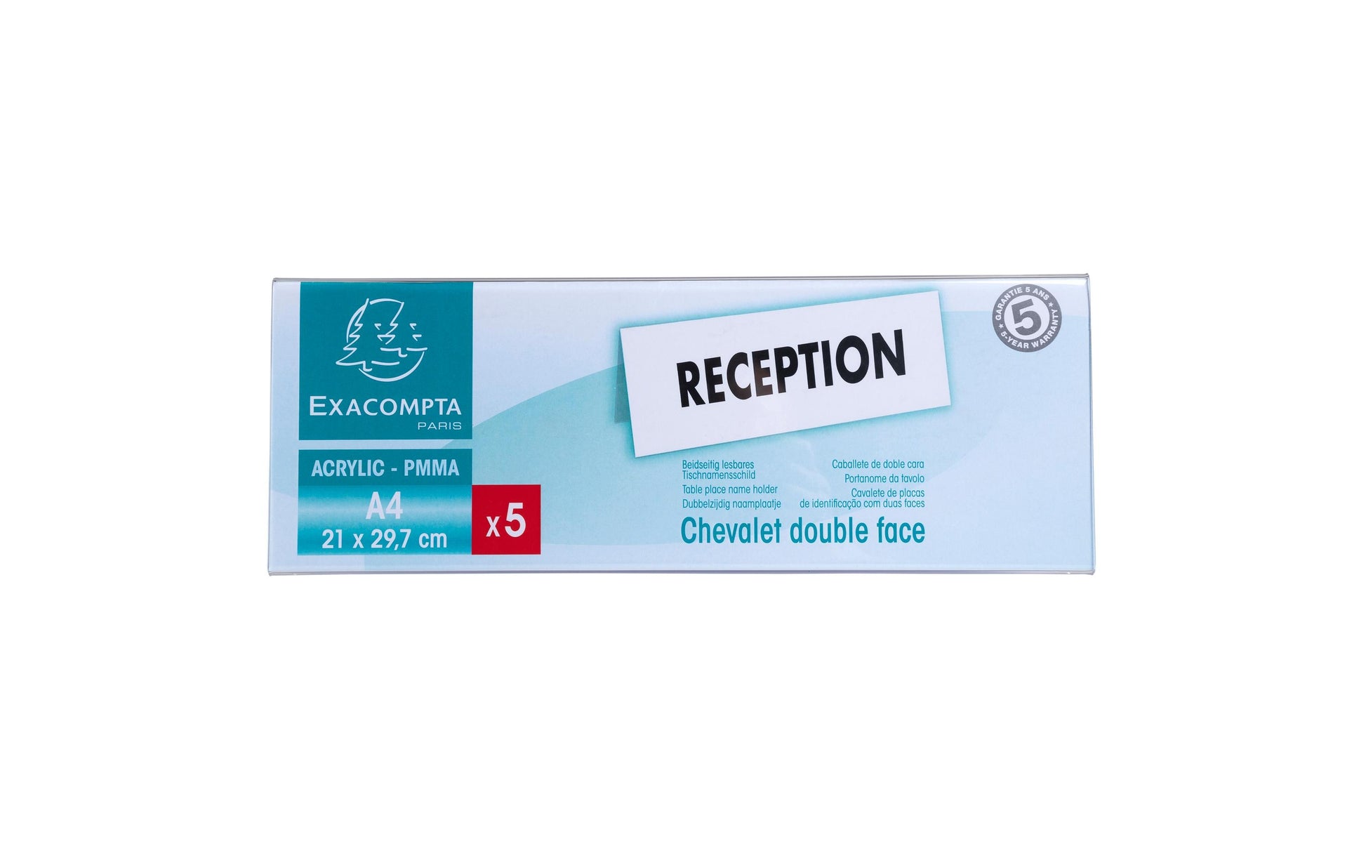 Exacompta Namensschild – 300 × 70 mm – Acryl – Weiss – 5 Stk.