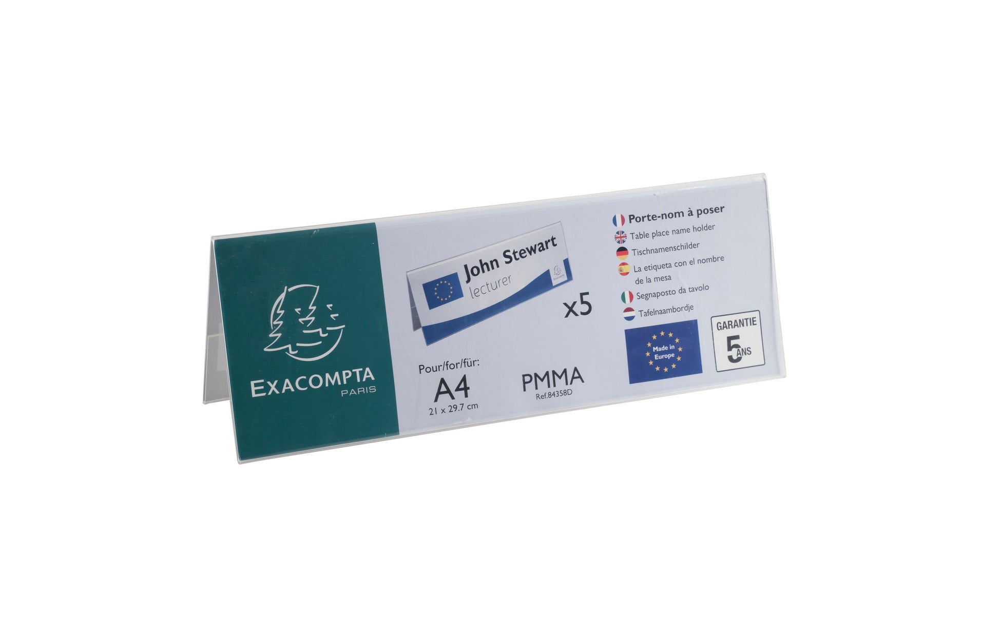 Exacompta Namensschild – 300 × 70 mm – Acryl – Weiss – 5 Stk.