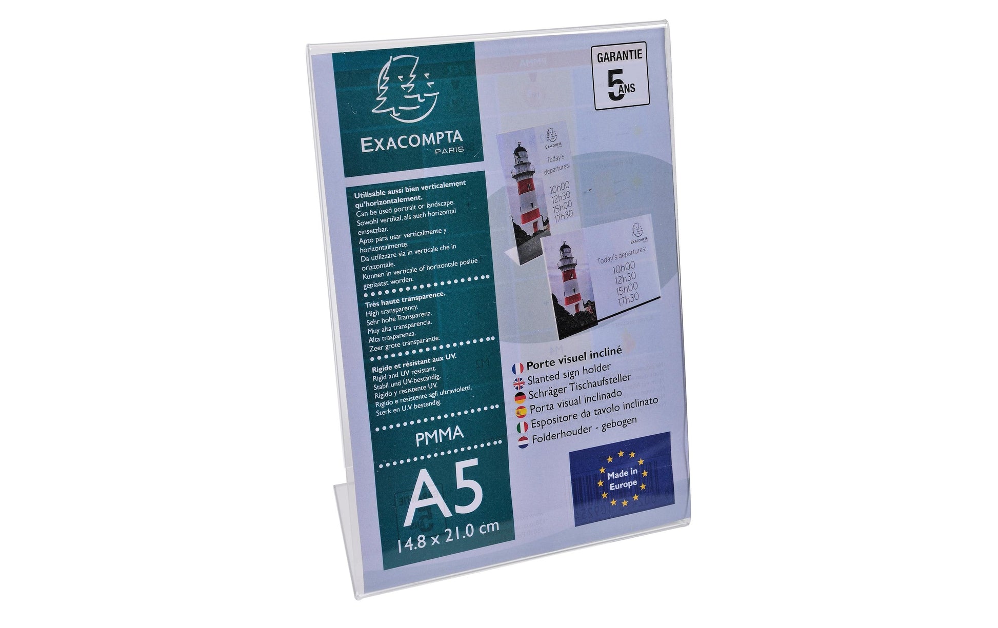 Exacompta Tischaufsteller – für A5 – 1 Fach – Hochformat – transparent – Acryl – 150×214×76 mm