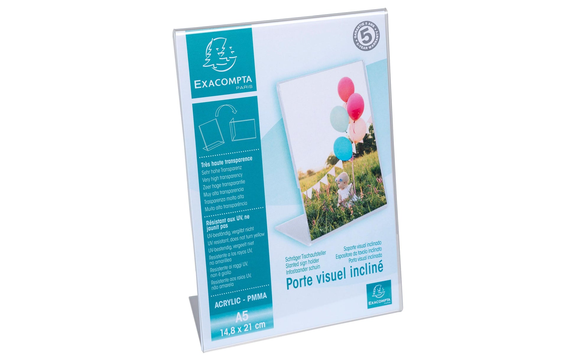 Exacompta Tischaufsteller – für A5 – 1 Fach – Hochformat – transparent – Acryl – 150×214×76 mm