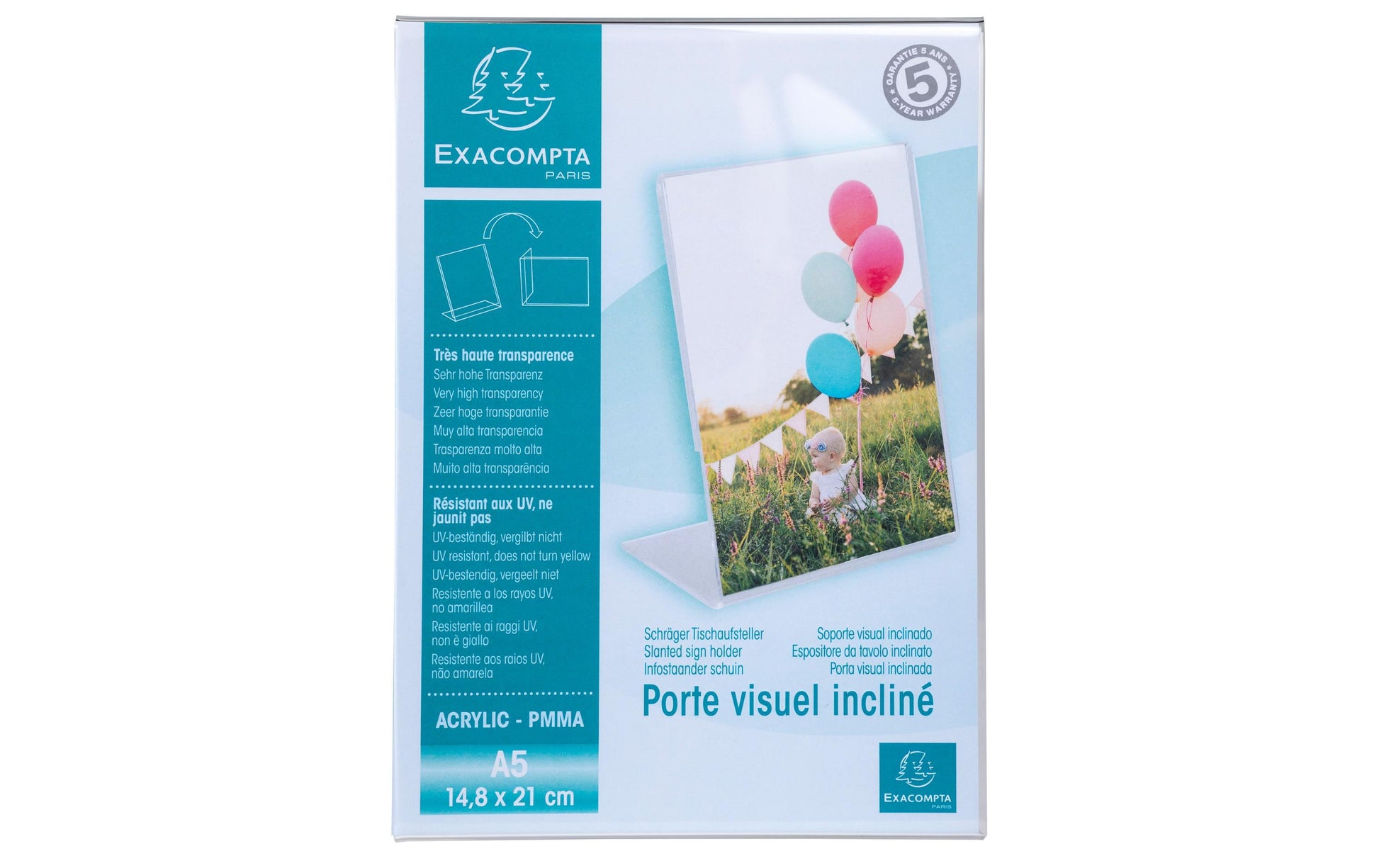 Exacompta Tischaufsteller – für A5 – 1 Fach – Hochformat – transparent – Acryl – 150×214×76 mm