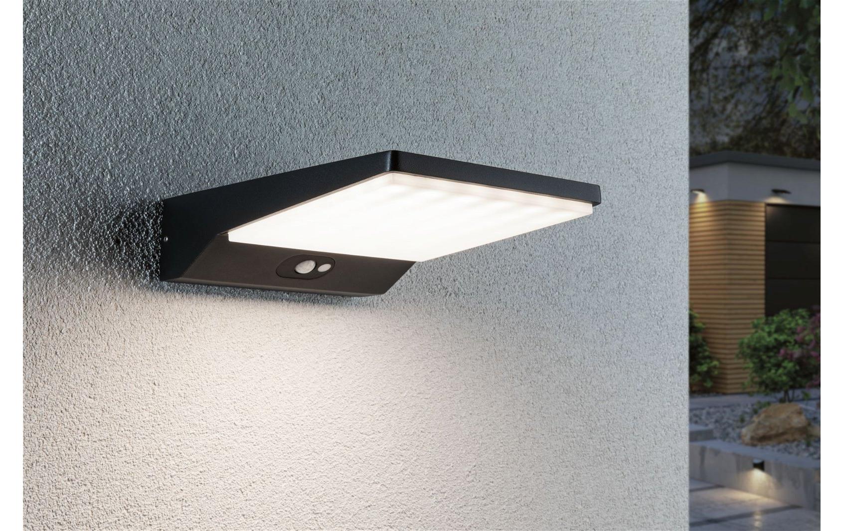 Paulmann Aussenwandleuchte – 3000 K – IP44 – Solarbetrieb – mit Bewegungsmelder – Anthrazit – Aluminium