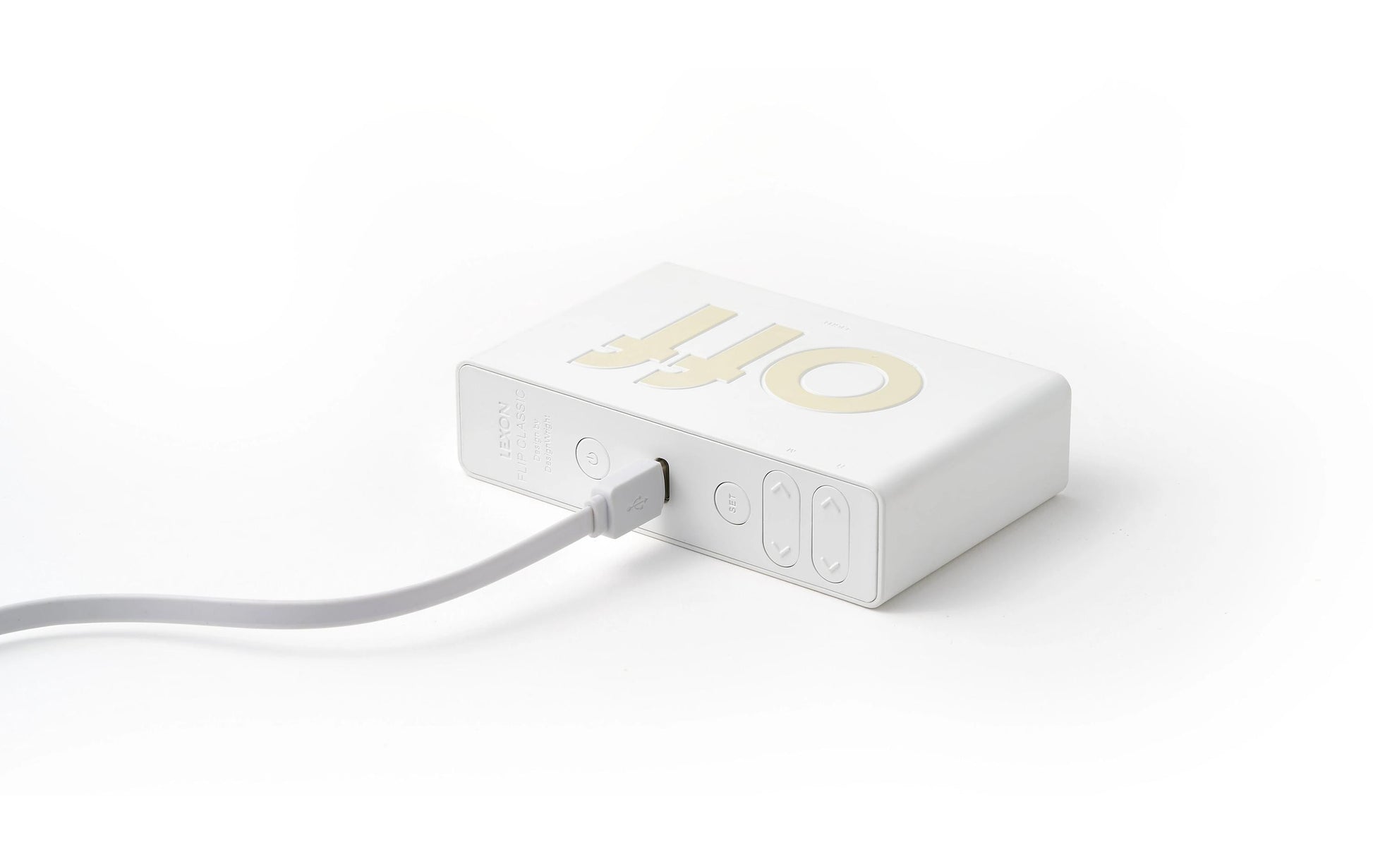 LEXON Flip Classic Digitalwecker, Schlummerfunktion, USB – 10,4 × 2,6 × 6,5 cm, Weiss