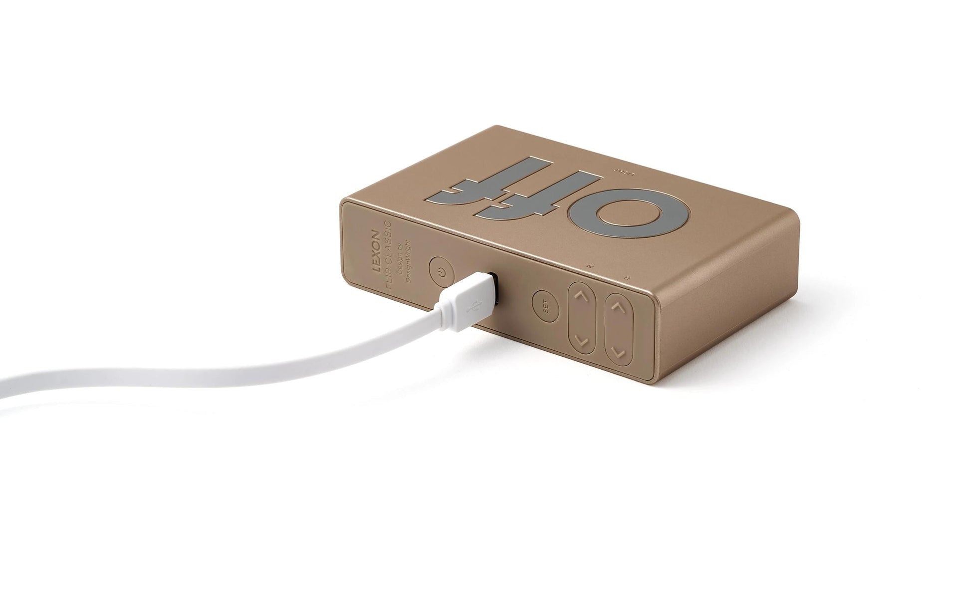 LEXON Flip Classic Digitalwecker, Schlummerfunktion, USB, 10,4 × 2,6 × 6,5 cm, Gold