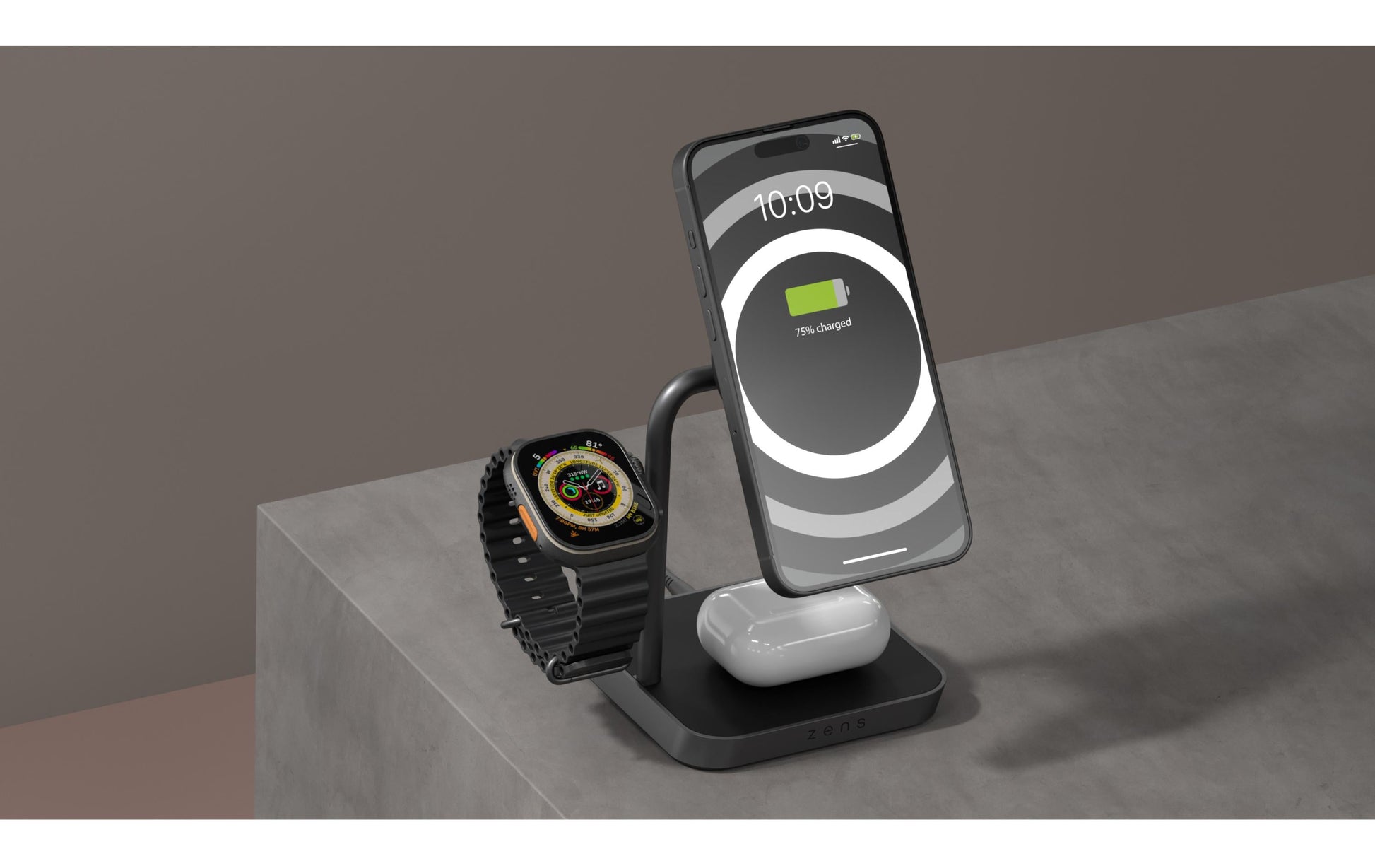Zens Office Pro 3 Ladestation – 25 W, Qi2, MagSafe-kompatibel – für Kopfhörer, Smartphone, Smartwatch