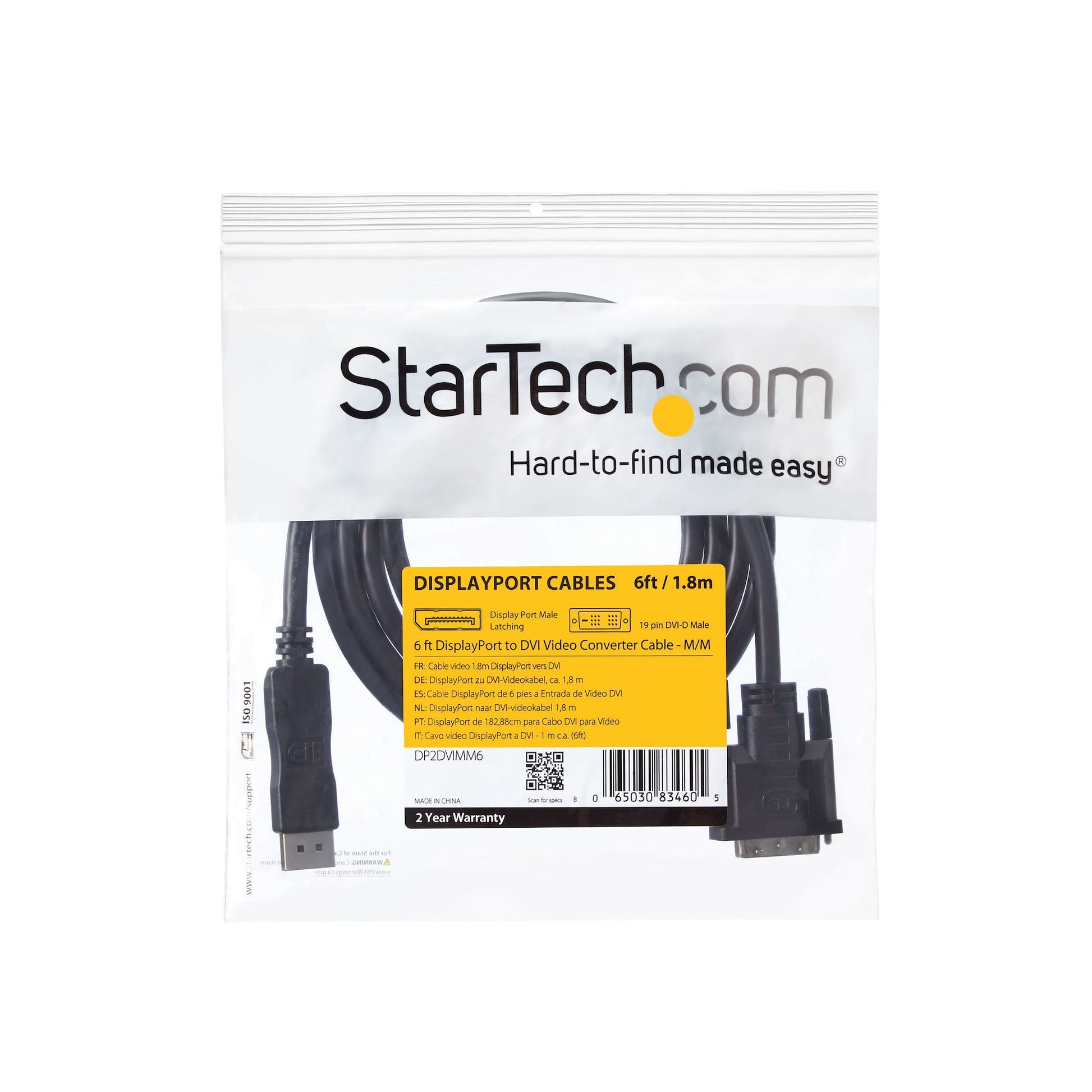 StarTech.com DisplayPort auf DVI Kabel DP 1.2 1080p 60 Hz – 1,8 m
