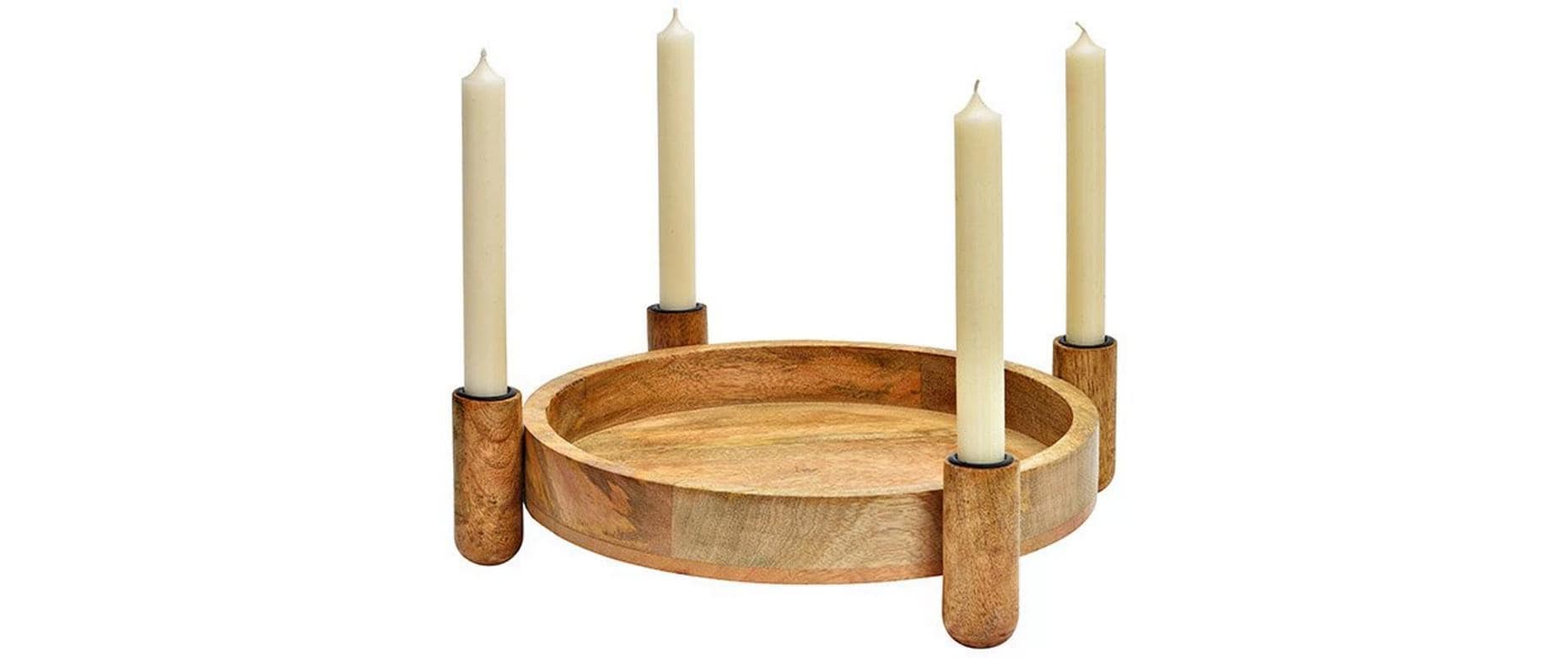 G. Wurm Adventsgesteck – Ø 37 × 9 cm – Mango-Holz, Natur, für 4 Kerzen