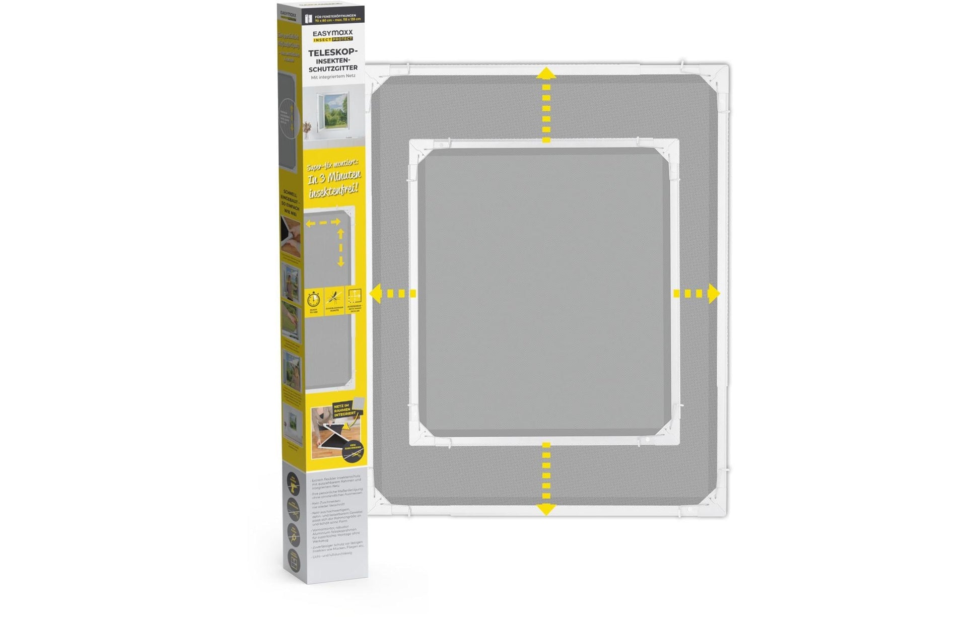 EASYmaxx 14308 Fenster-Fliegengitter – 73–120 × 83–140 cm – Weiss – Nylon – Aluminium-Rahmen