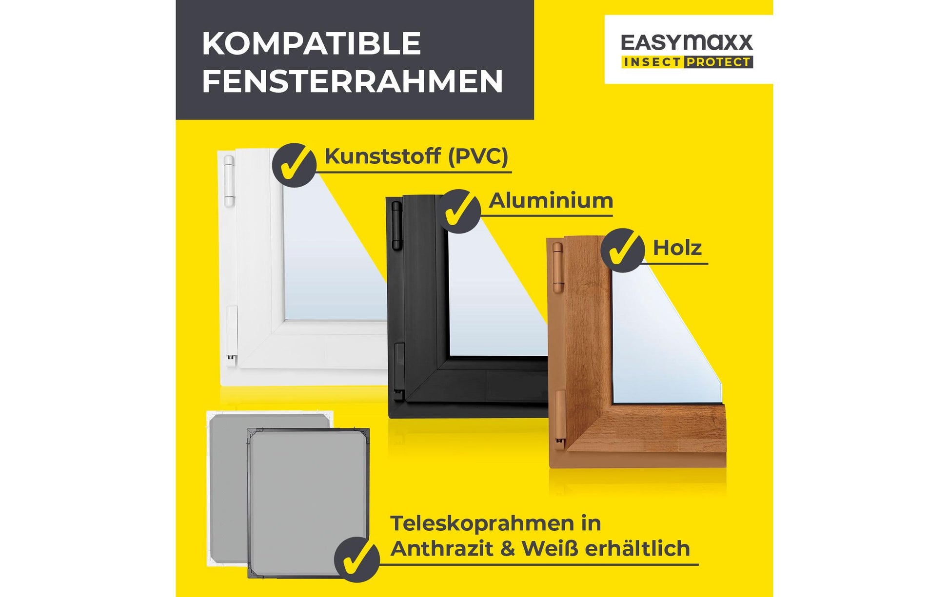 EASYmaxx 14308 Fenster-Fliegengitter – 73–120 × 83–140 cm – Weiss – Nylon – Aluminium-Rahmen