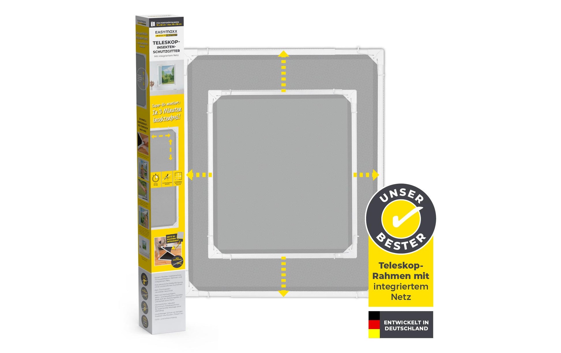 EASYmaxx 14308 Fenster-Fliegengitter – 73–120 × 83–140 cm – Weiss – Nylon – Aluminium-Rahmen