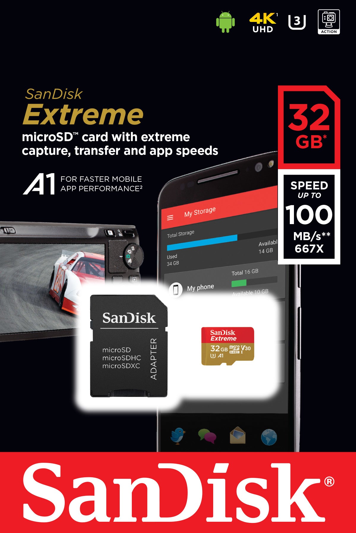SanDisk Extreme microSDHC Speichergerät – 32 GB, inkl. Adapter
