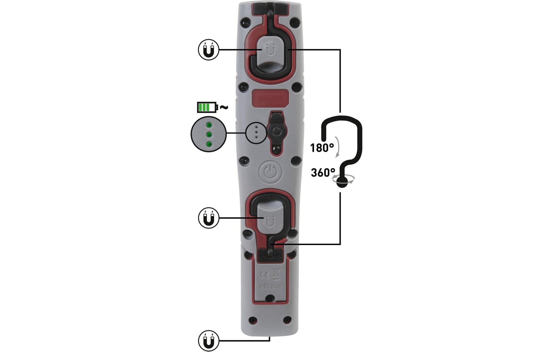 Kraftwerk Taschenlampe Inspection 700 – 700 lm, IP65, dimmbar, Akku – Rot
