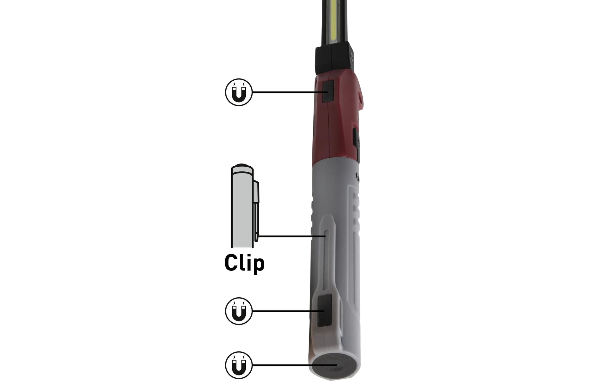 Kraftwerk Taschenlampe Slimlight 800 – 800 lm, IP54, Akku, Dimmer – Rot