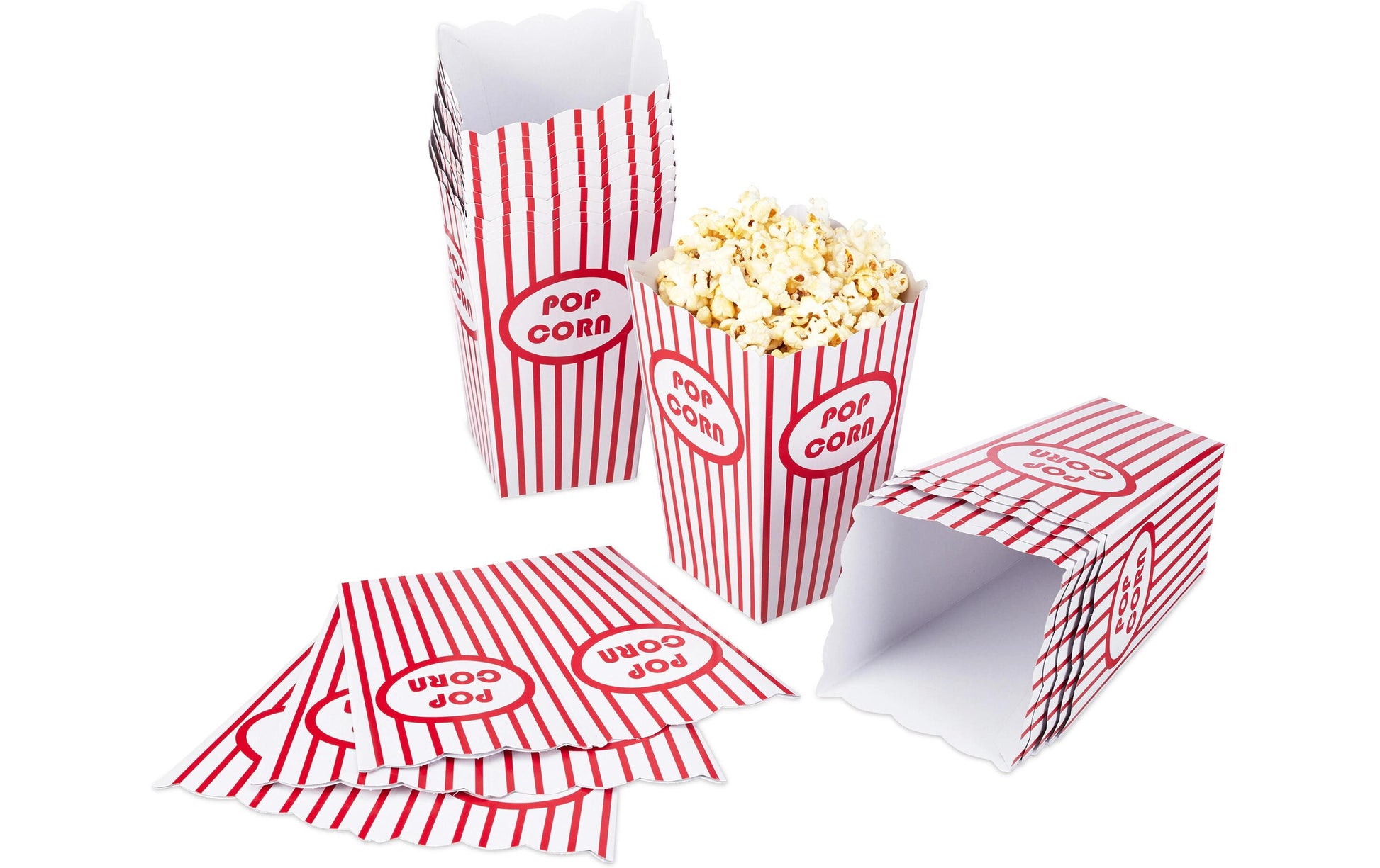 Relaxdays Popcorntüten, Papier/Karton – 16 × 10,5 × 10,5 cm, Rot/Weiss – 60 Stk.