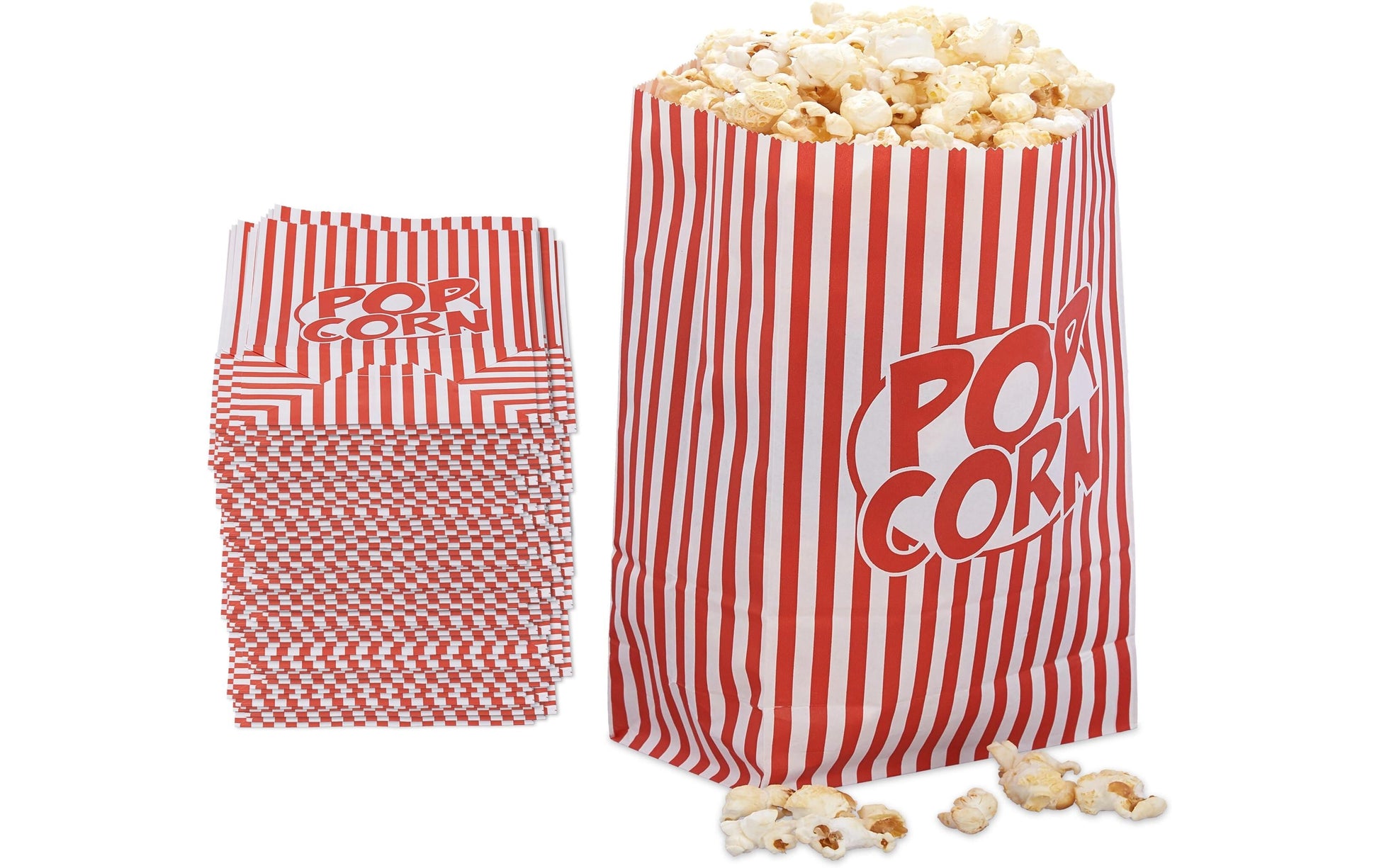 Relaxdays Retro Popcorntüten, Papier, Rot/Weiss – 26 × 13 × 8 cm – 48 Stk.