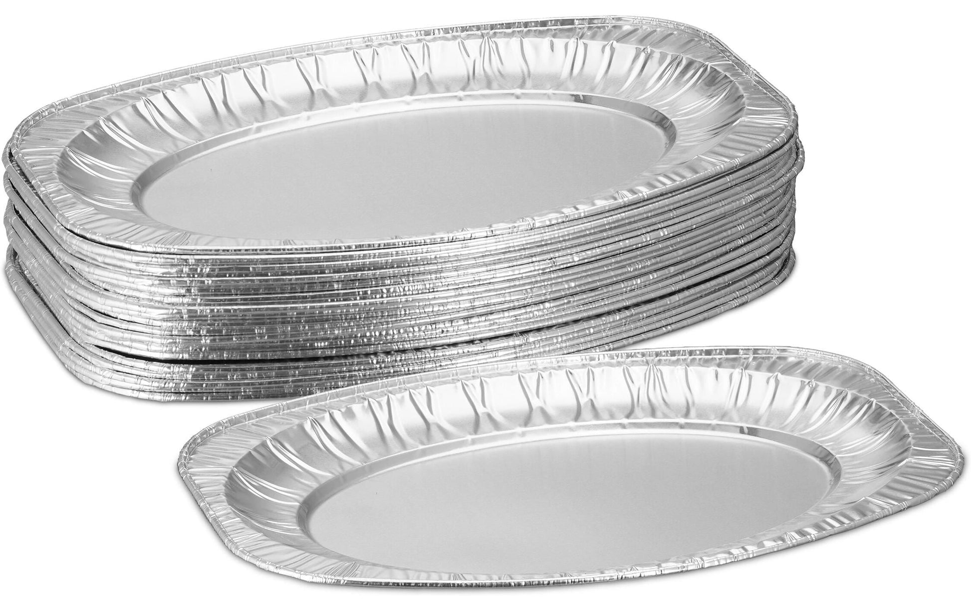 Relaxdays Servierplatte, Aluminium, Oval, 35 × 24 × 2,5 cm, Silber – 25 Stk.