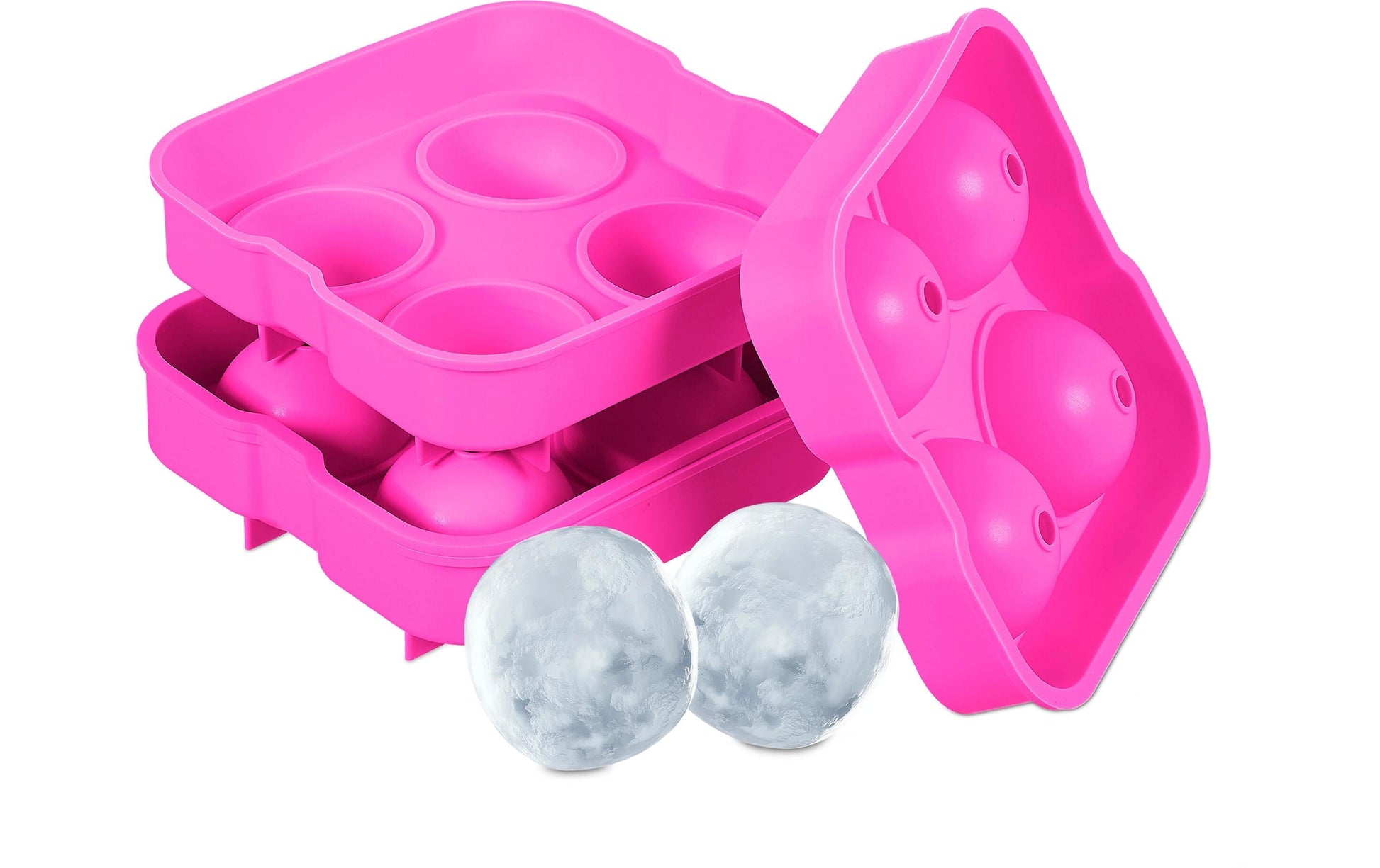 Relaxdays Eiswürfelform Kugel, 2er-Set, Ø 4,5 × 5 cm, Silikon, Pink