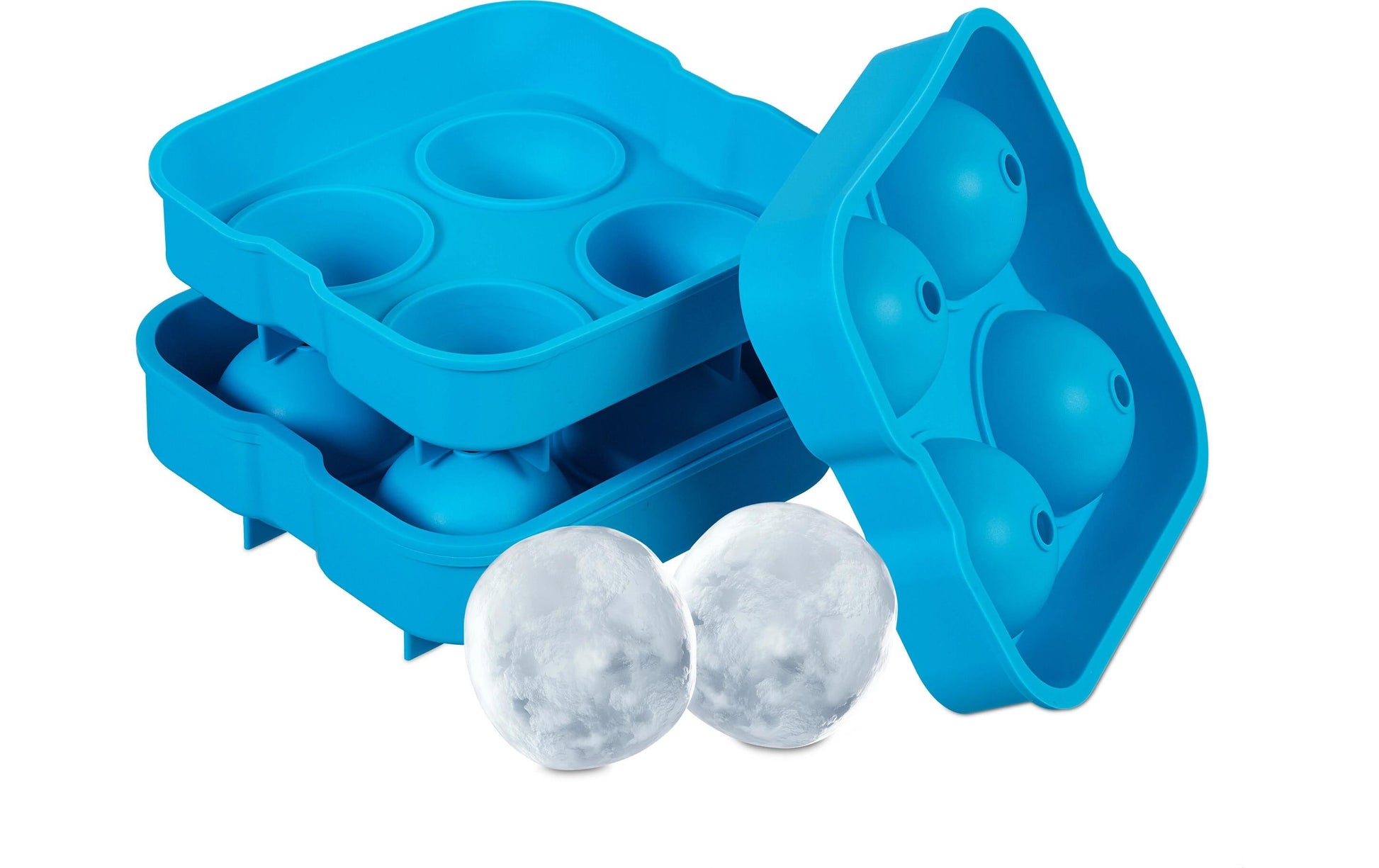 Relaxdays Eiswürfelform Kugel 2er-Set, Ø 4,5 cm × 5 cm, Silikon, Blau
