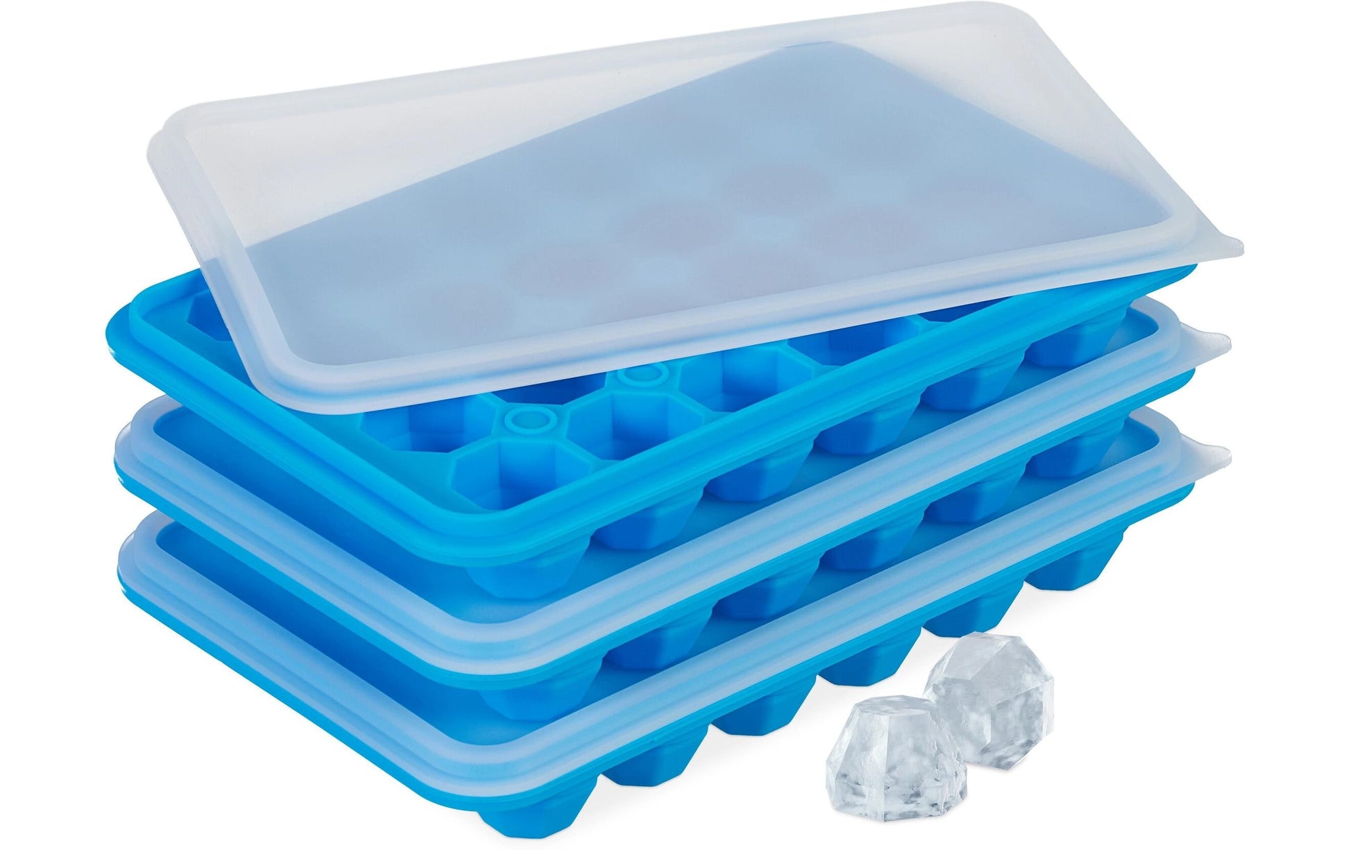Relaxdays Eiswürfelform Diamant – 12,5 × 20,5 × 3 cm, Silikon, Blau, Transparent, 3 Stk., 24 Eiswürfel