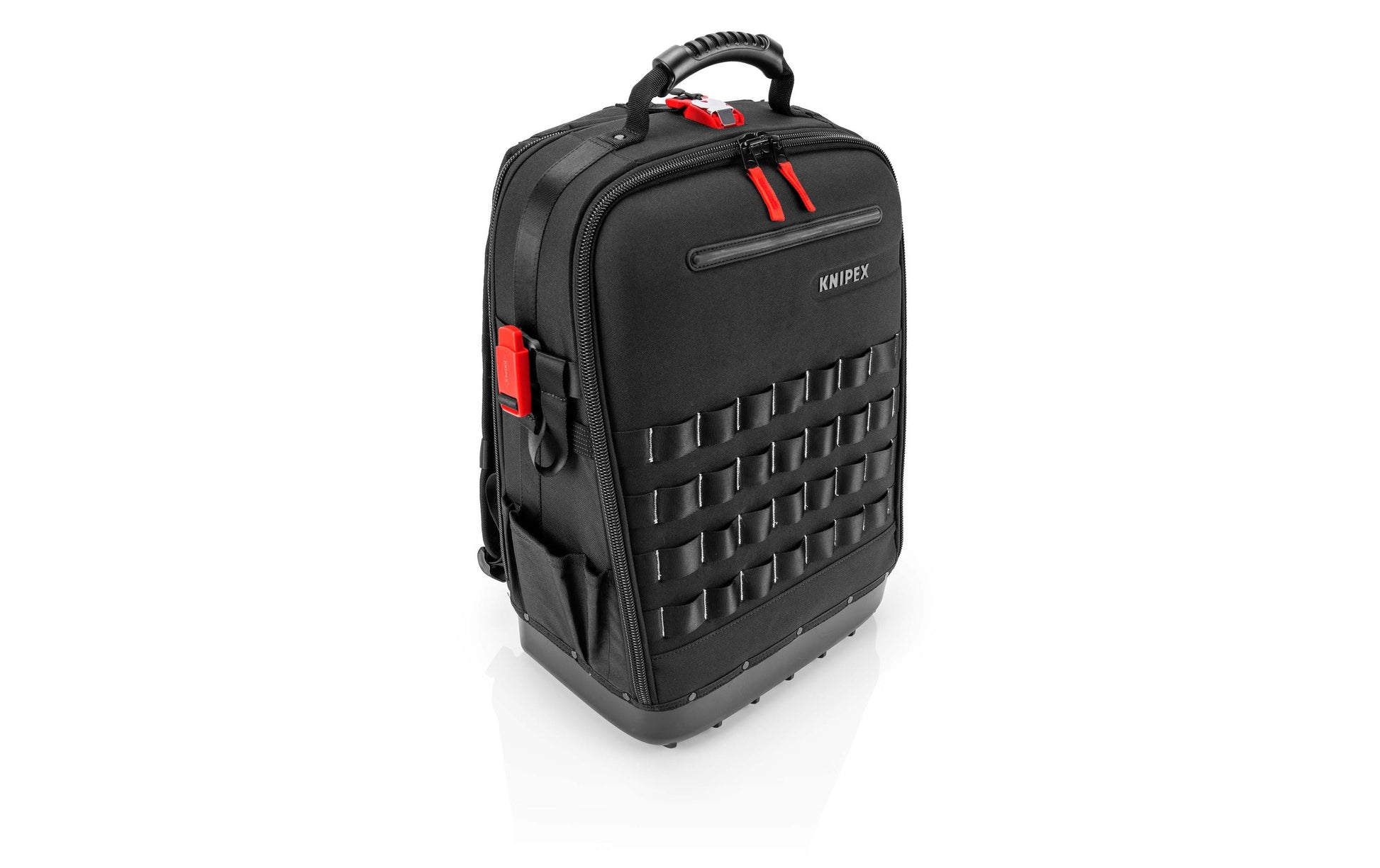 Knipex Modular X18 Werkzeugrucksack – leer, mit Schultergurt, schwarz/rot, B 340 × H 530 × T 210 mm