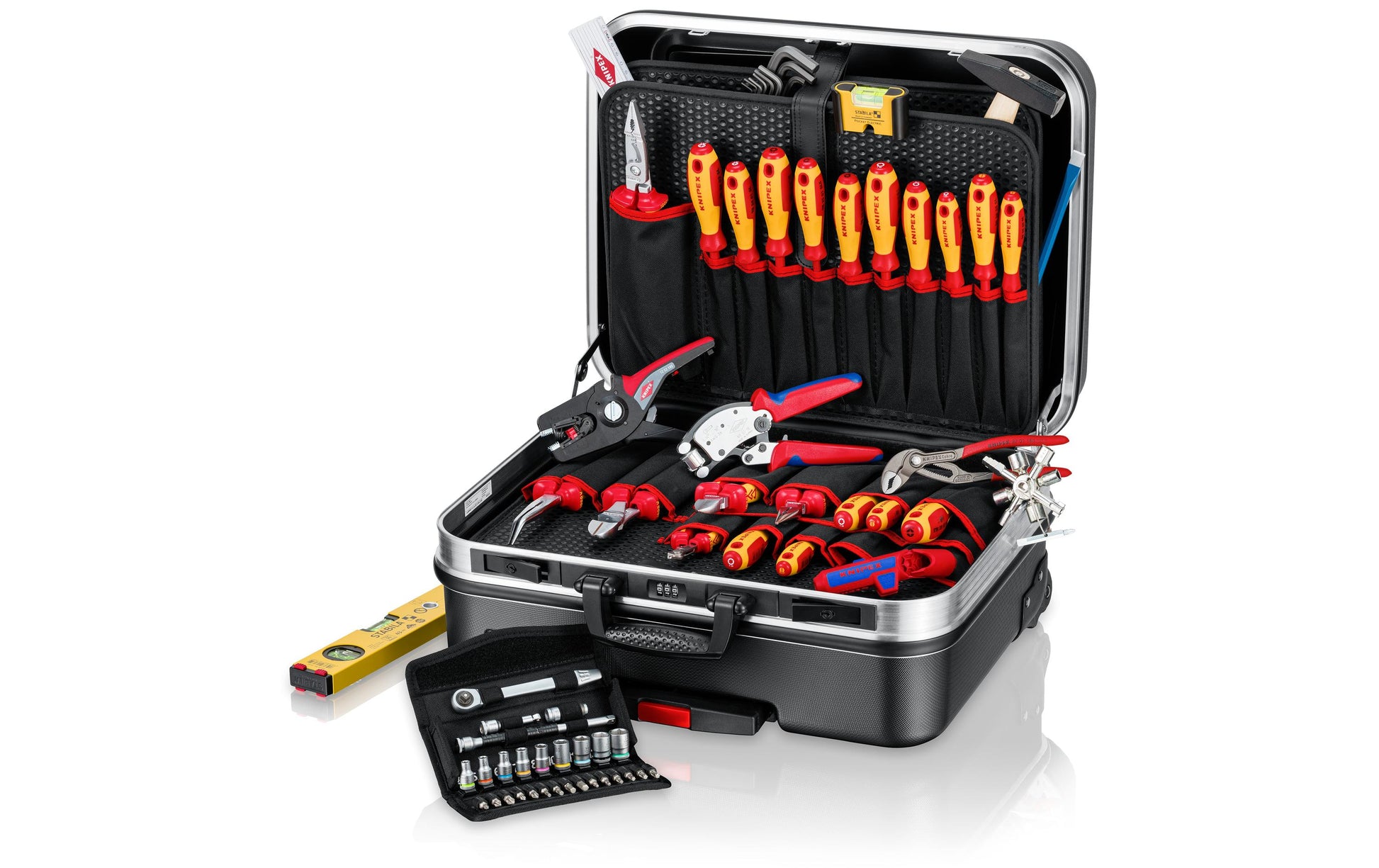 Knipex Werkzeugkasten, 515 × 438 × 265 mm, Aluminium, grau, Handgriff, Bügelverschluss