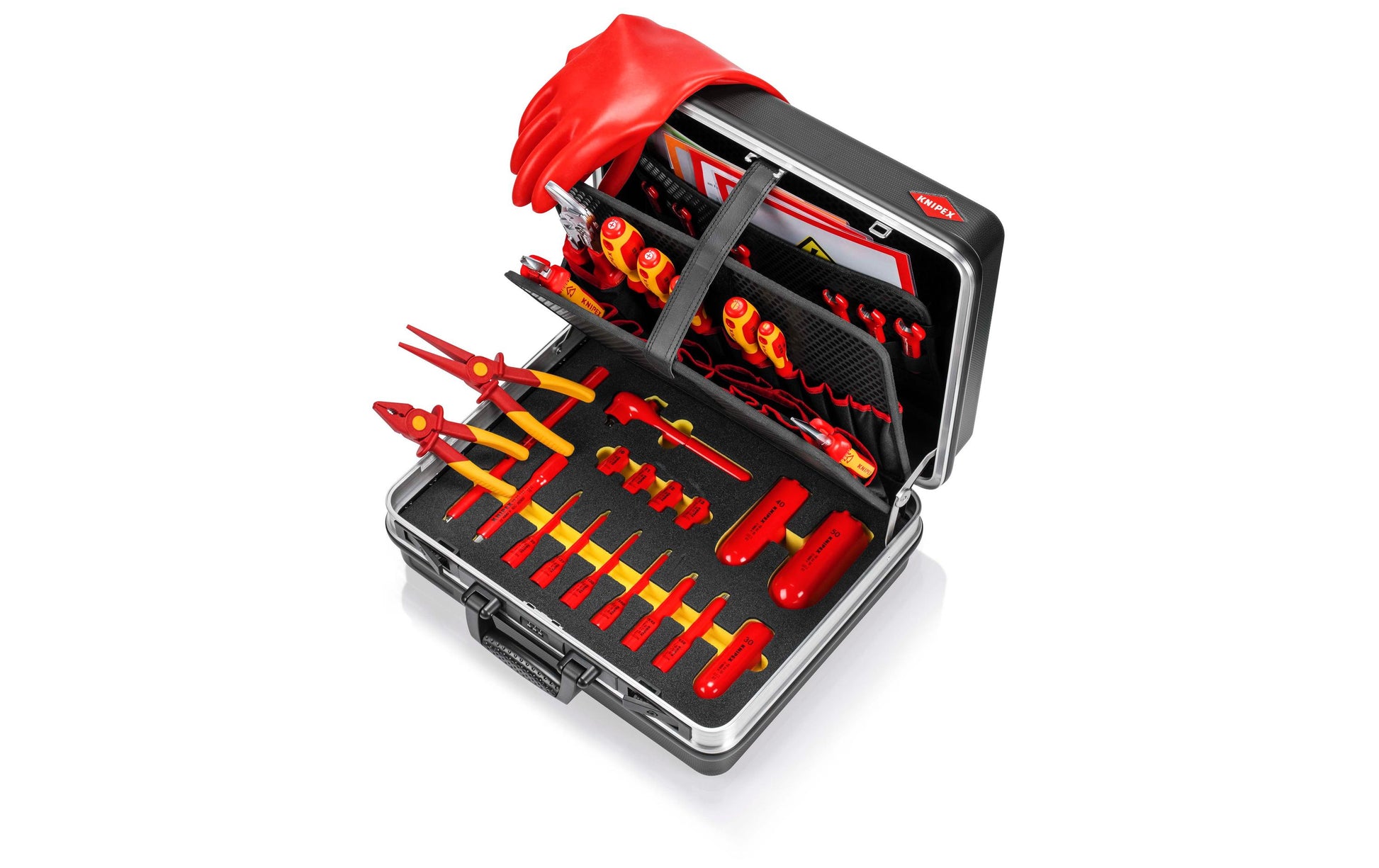 Knipex Werkzeugkasten 00 21 05 EV, 410 × 410 × 200 mm, Aluminium, grau, Handgriff, verschliessbar (Code)