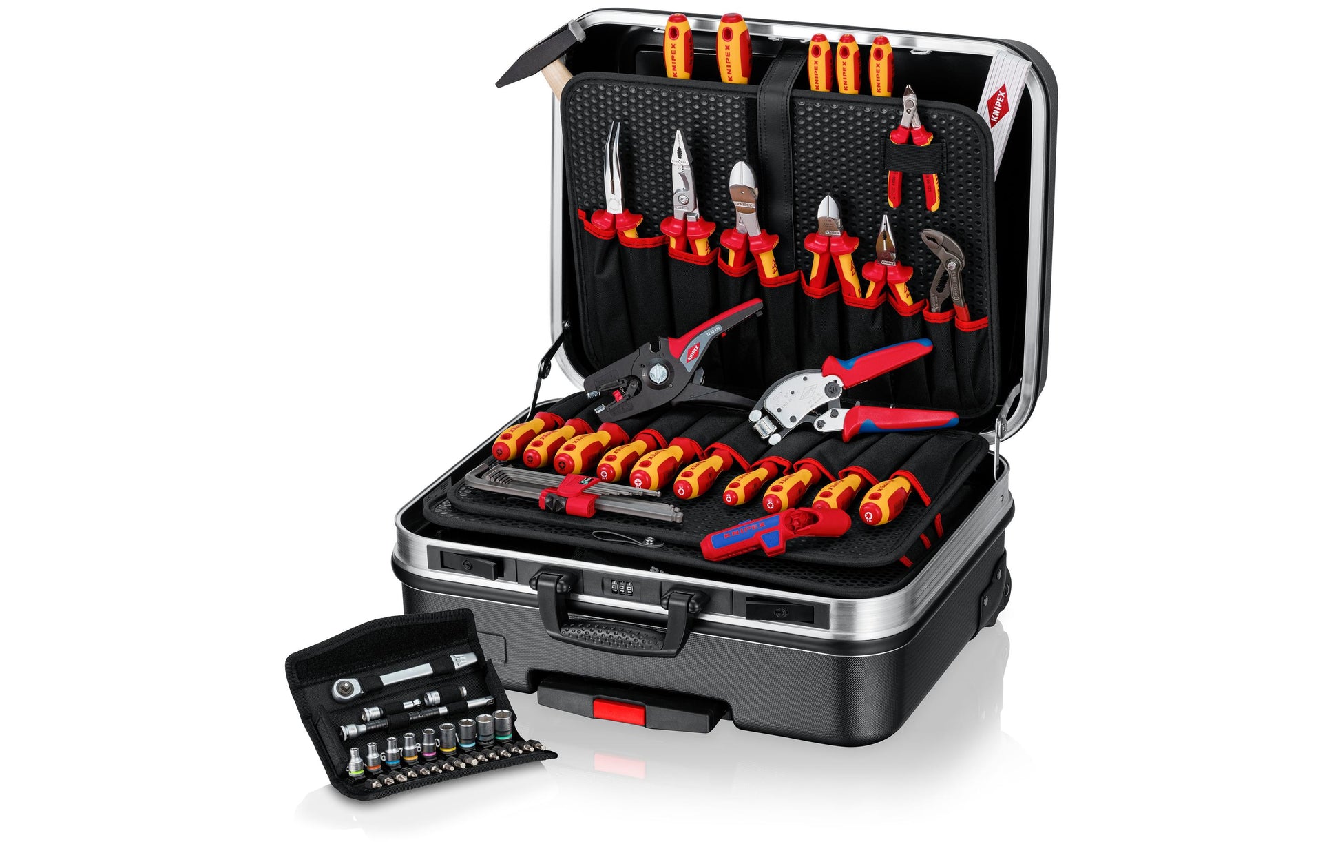 Knipex Werkzeugkasten, 515 × 438 × 265 mm, Aluminium, grau, Handgriff, Bügelverschluss