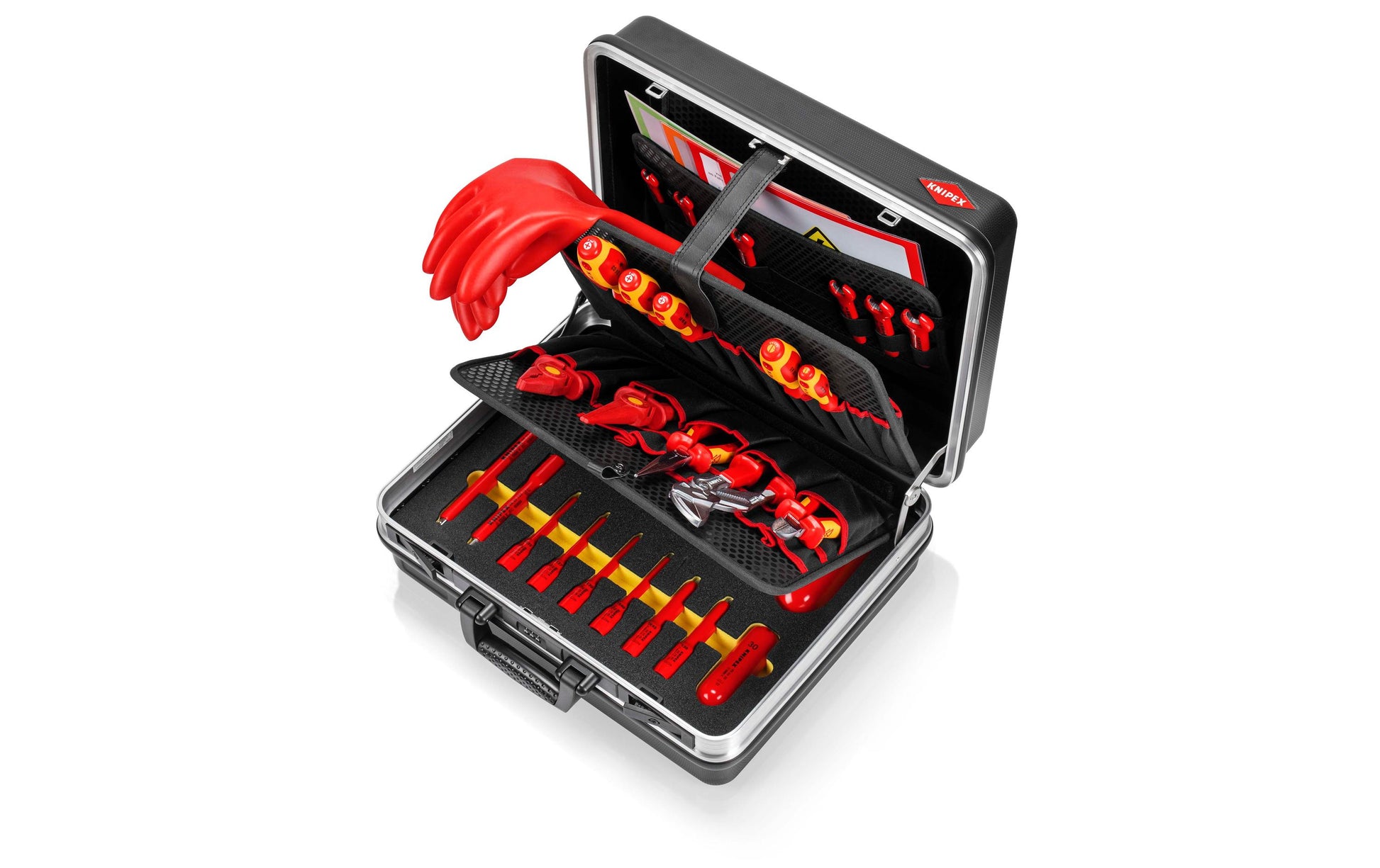 Knipex Werkzeugkasten 00 21 05 EV, 410 × 410 × 200 mm, Aluminium, grau, Handgriff, verschliessbar (Code)