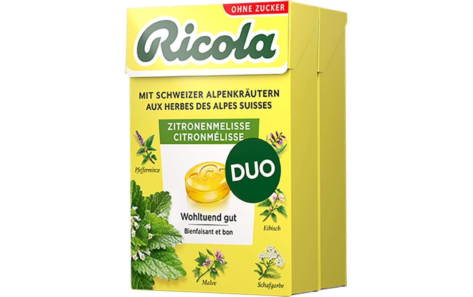 Ricola Box Duo Kräuterbonbons – Zitronenmelisse, zuckerfrei, glutenfrei – 2 × 50 g