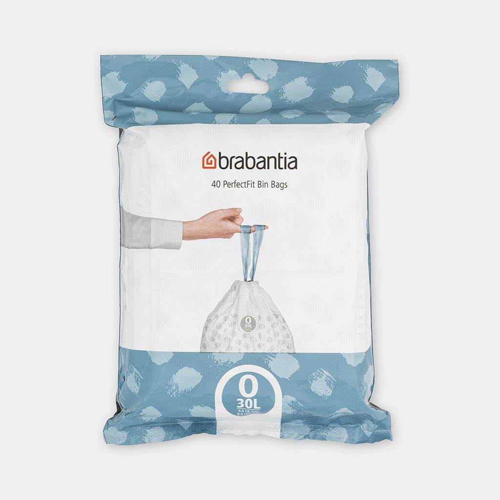 Brabantia Kehrichtsack – für PerfectFit O, 30 l, mit Zugband, PE, weiss, 440 × 760 mm, 40 Stk