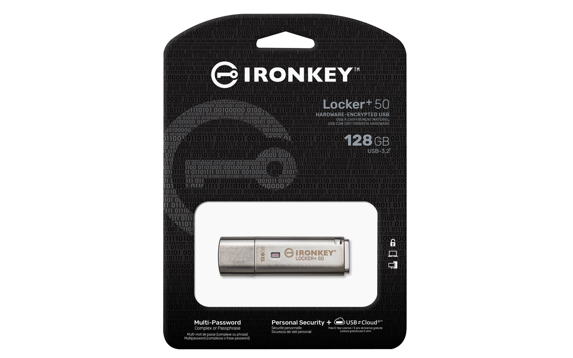 Kingston Technology Kingston IronKey Locker+50 USB-Stick – 128 GB, USB 3.2, 256-Bit AES-Verschlüsselung