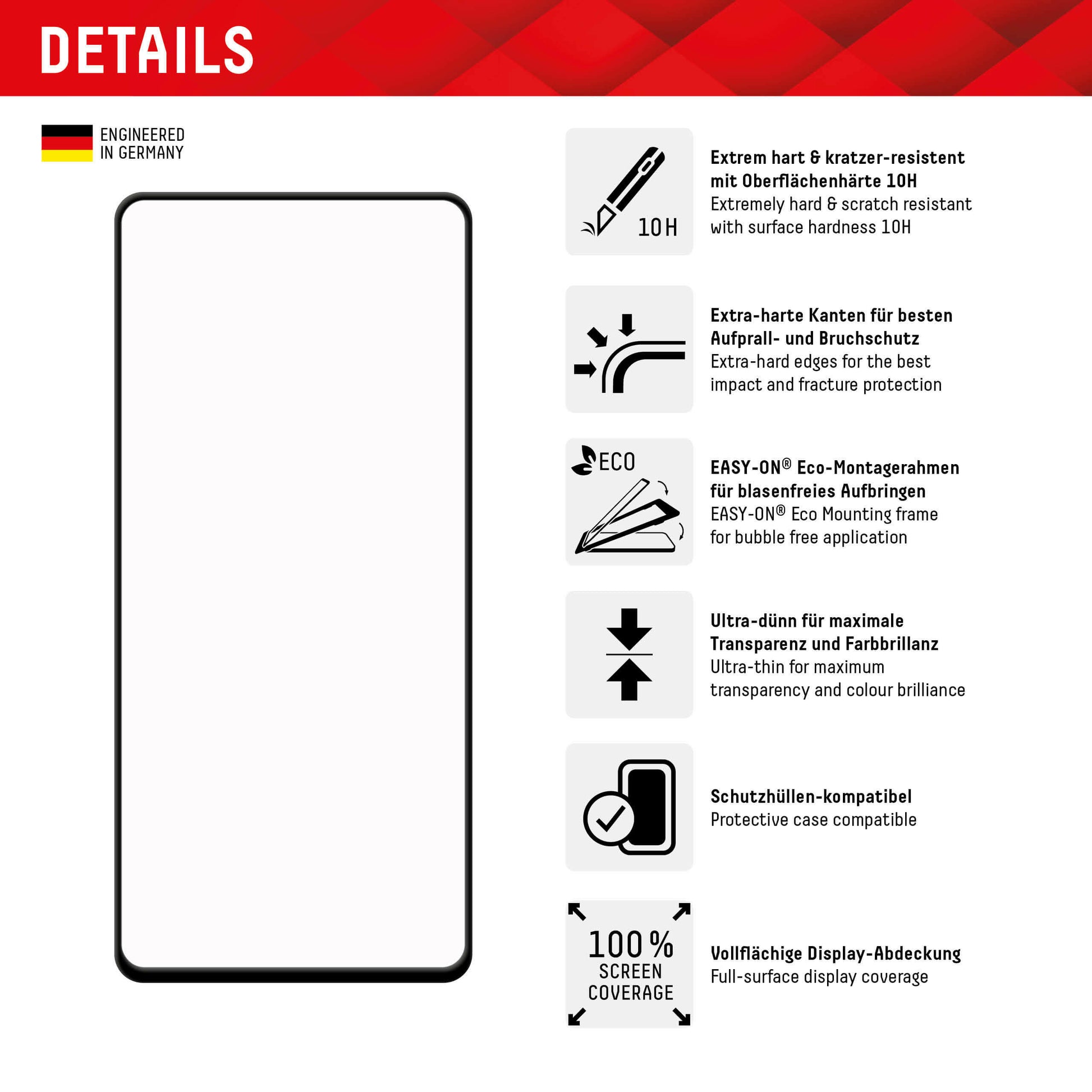 E.V.I. Displayschutzfolie – für Samsung Galaxy A54 5G, kratzresistent, anti-Fingerprint, Folie, 10H, transparent