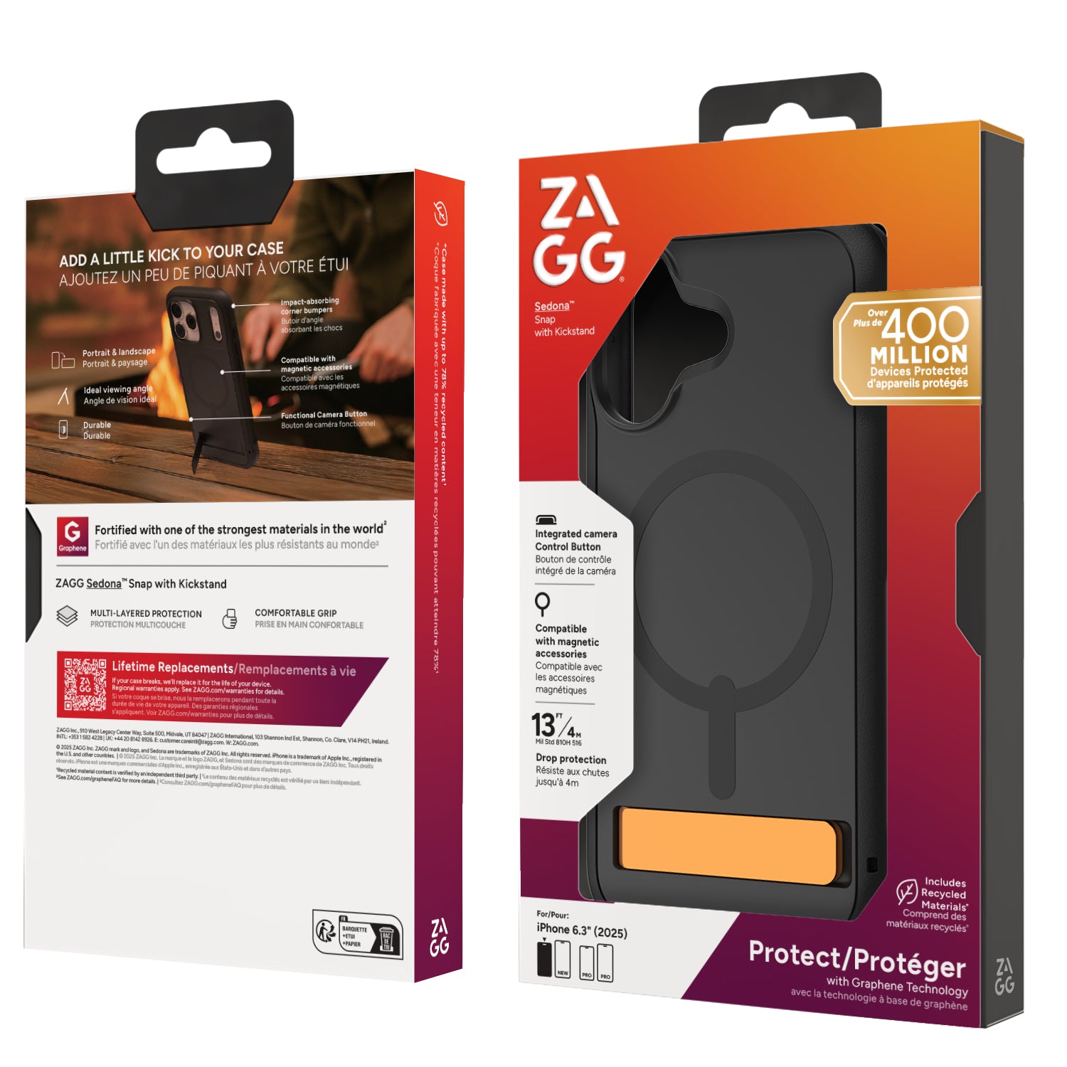 ZAGG Sedona Snap Backcover – für Apple iPhone 17, MagSafe, mit Ständer, Graphen, Schwarz, bis 4 m Sturzsicher