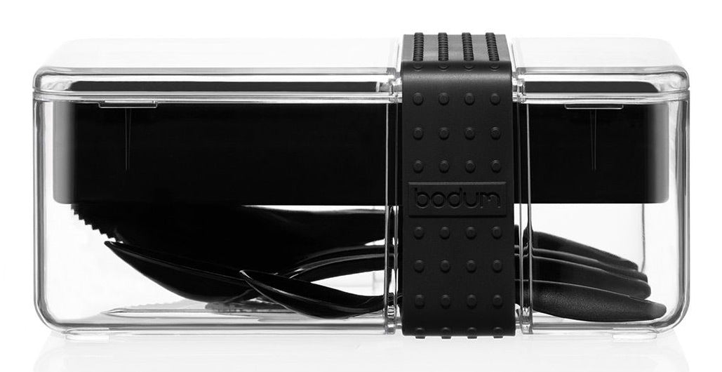 Bodum Lunchbox Bistro – mit Besteck, mit Innenteiler – Kunststoff – schwarz – 20,8 × 8,6 × 13,5 cm