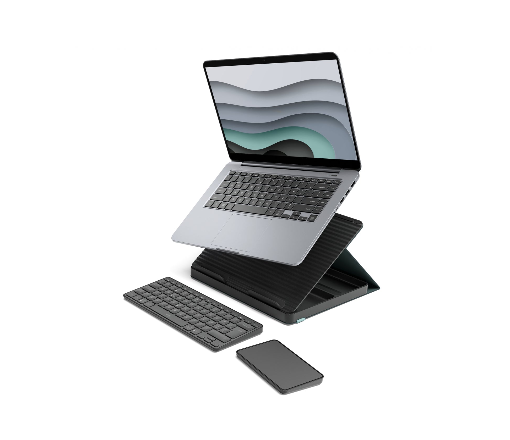Logitech Pop-Up Desk Laptop-Ständer für Notebooks bis 17", Bluetooth, 7,5 kg Traglast – Grau