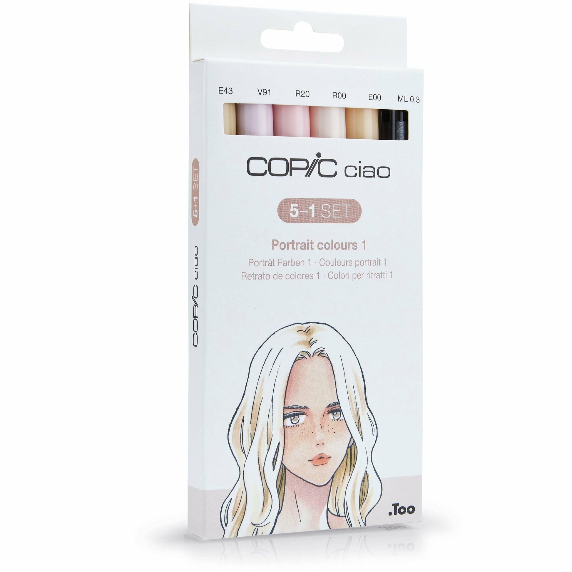Copic Ciao Brush Pen, Doppelspitze, Portrait 1 – Kombi (Pinsel + Keilspitze), Alkoholbasiert, 6 Farben