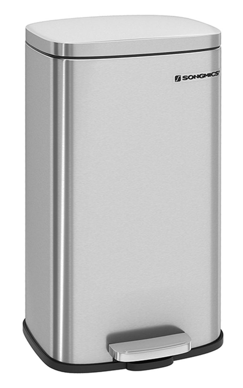 Songmics Papierkorb – 30 l – Stahl, Silber – Ø 350 × H 635 mm