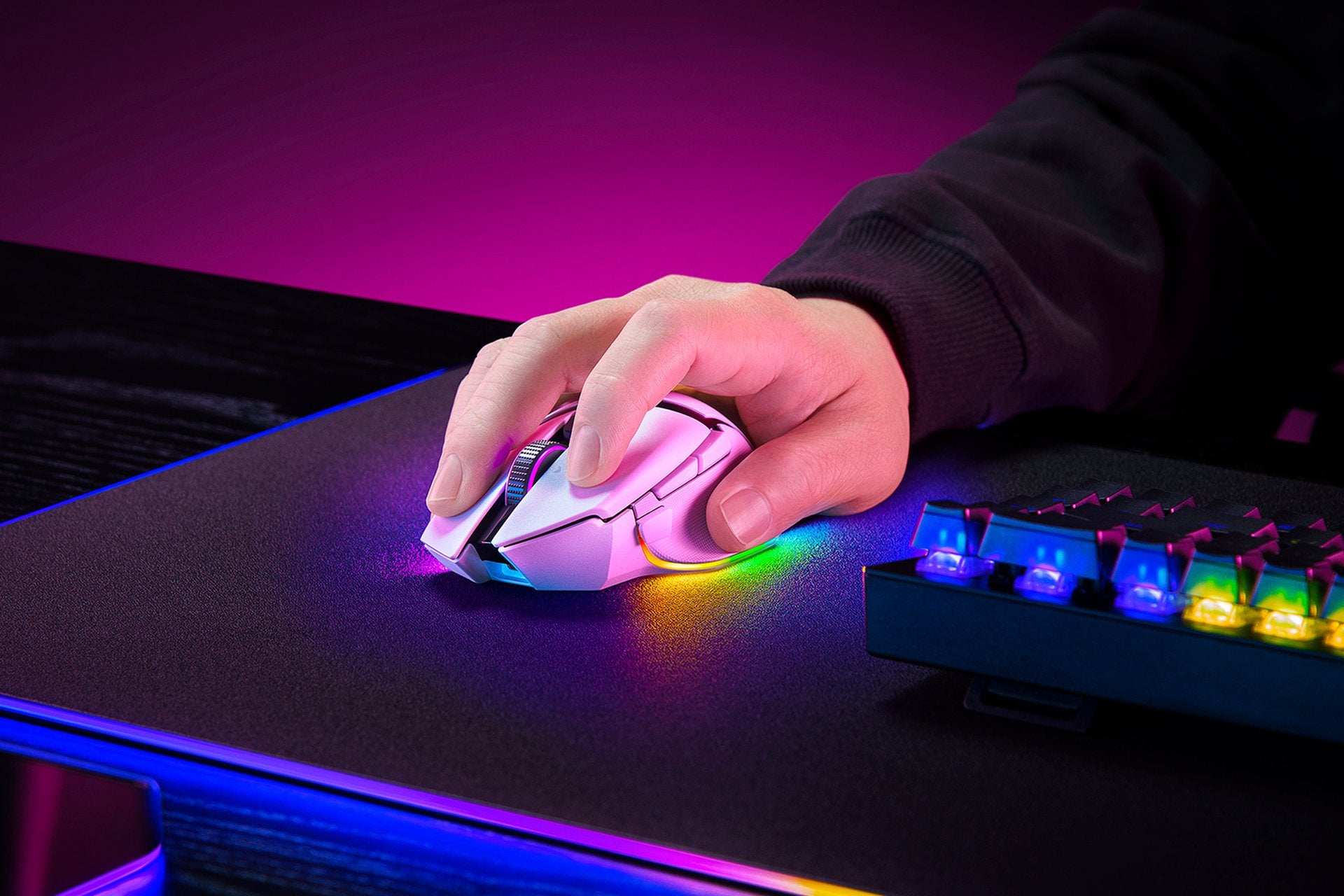 Razer Basilisk V3 Pro Gaming-Maus – kabellos, 35'000 dpi, 11 Tasten, für Rechtshänder, RGB-Beleuchtung, weiss