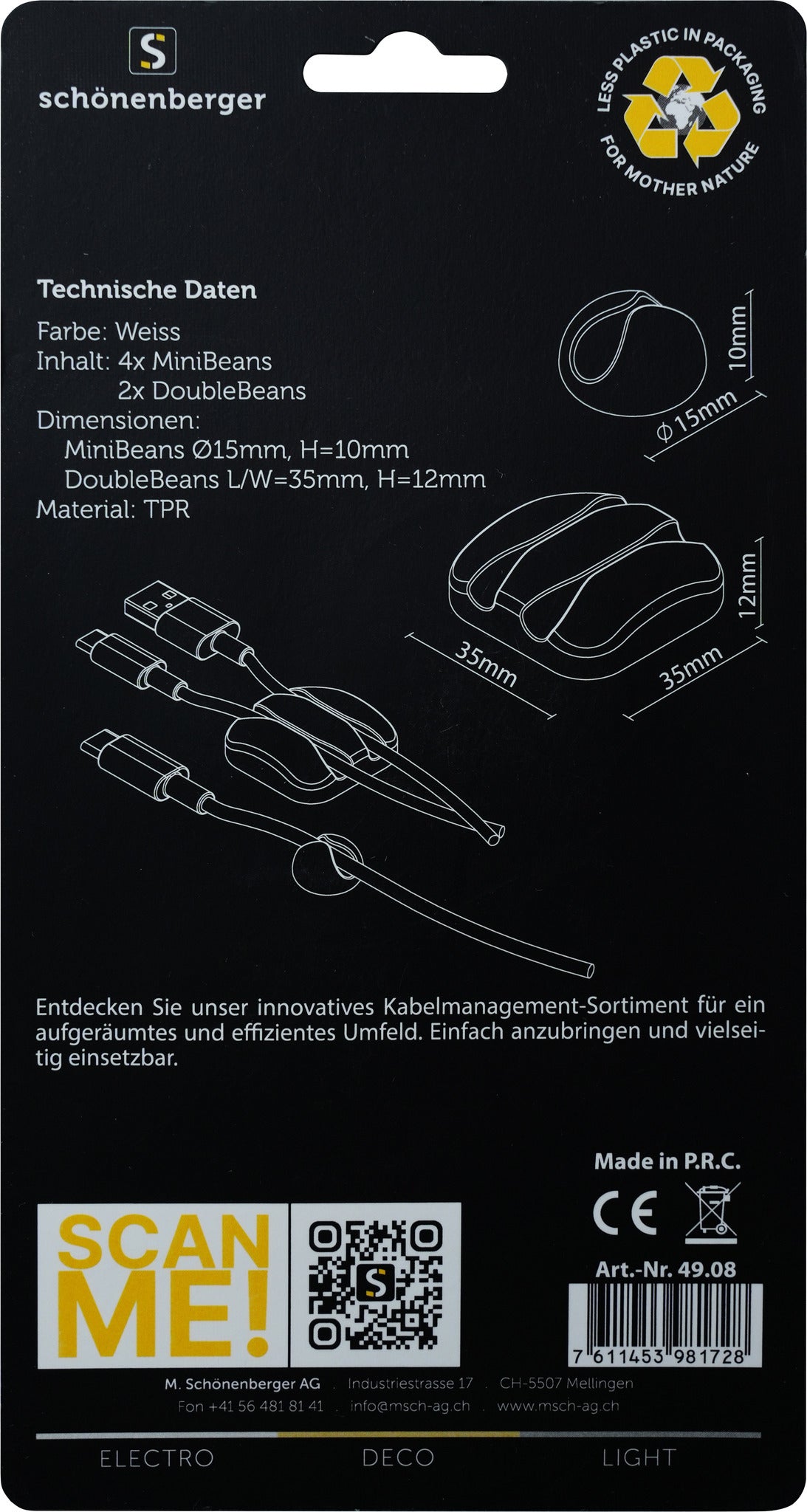 M. Schönenberger Schönenberger – Kabelhalter – 35 mm × 12 mm – Weiss – 6er-Set