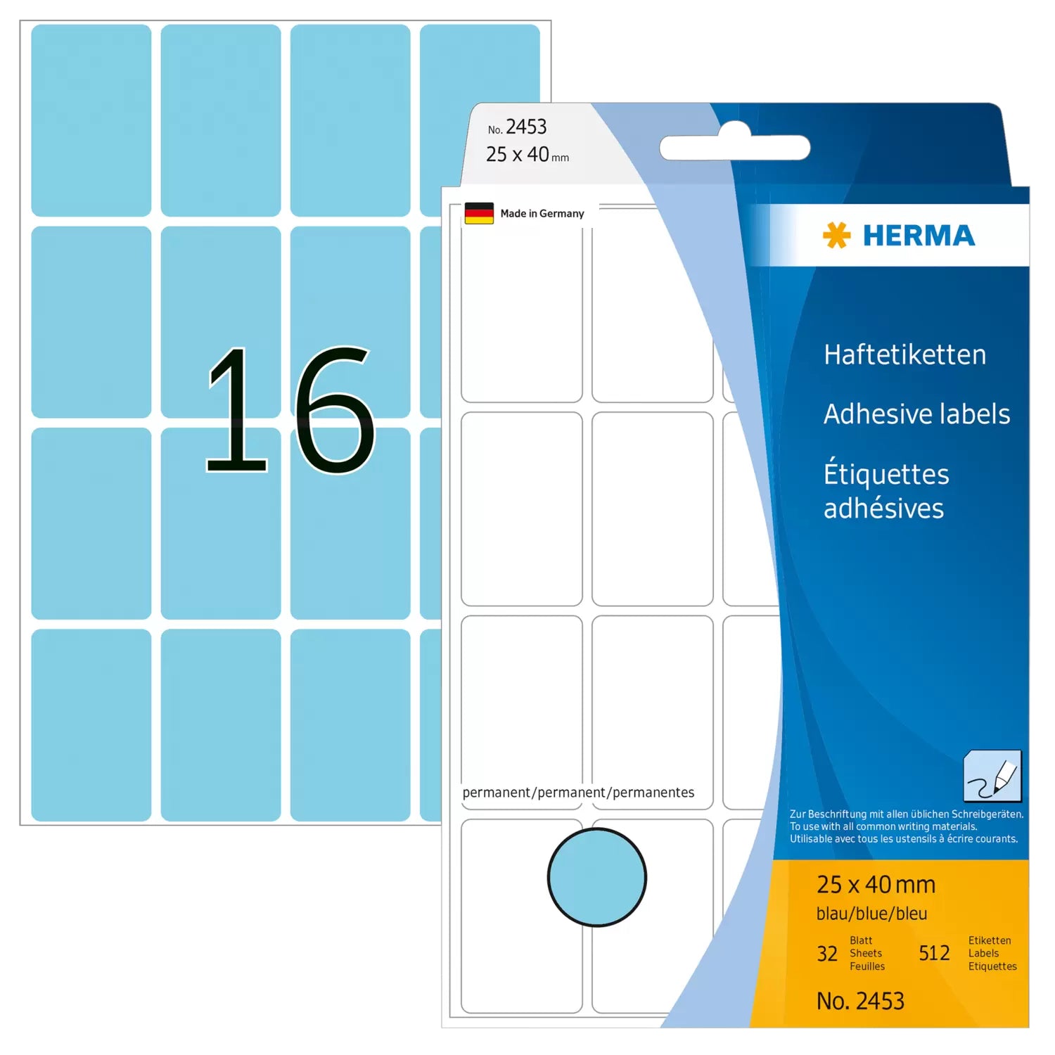 HERMA Schuletiketten – 25 × 40 mm, Abgerundete Ecken, 512 Stk, 32 Bogen, Papier