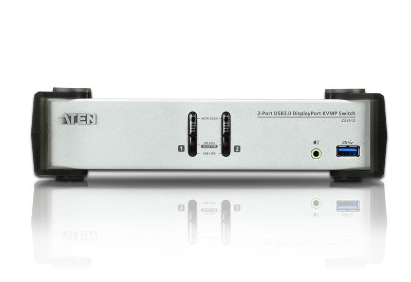 ATEN KVM-Switch, DisplayPort/USB 3.2 Gen 1, 4K (3840 × 2160), USB-Hub, Audio, HDCP, automatische Schaltung