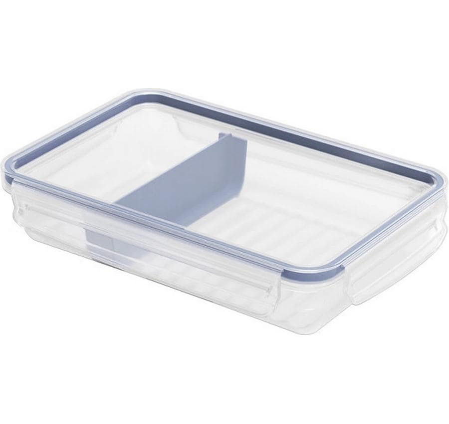 Rotho Kühlschrankdose Clic & Lock – 1 l – rechteckig mit Trennsteg – 23,9 × 5 × 16 cm – transparent