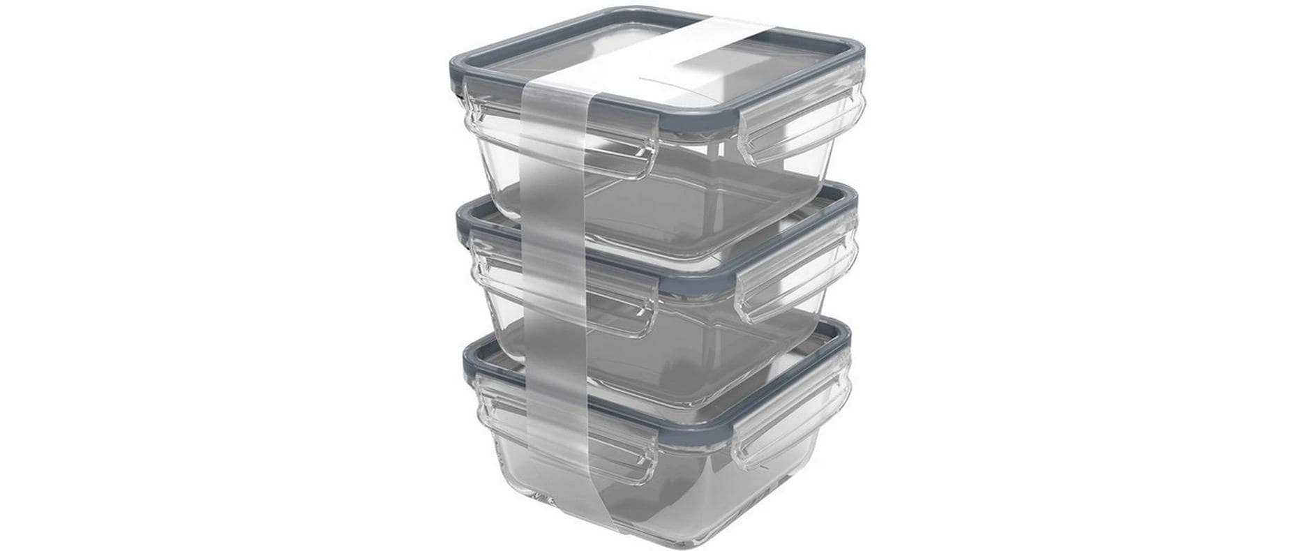 Rotho Vorratsdose 750 ml, 16,5 × 16,5 × 7,8 cm, Glas (Borosilikat), Transparent, 3-teilig